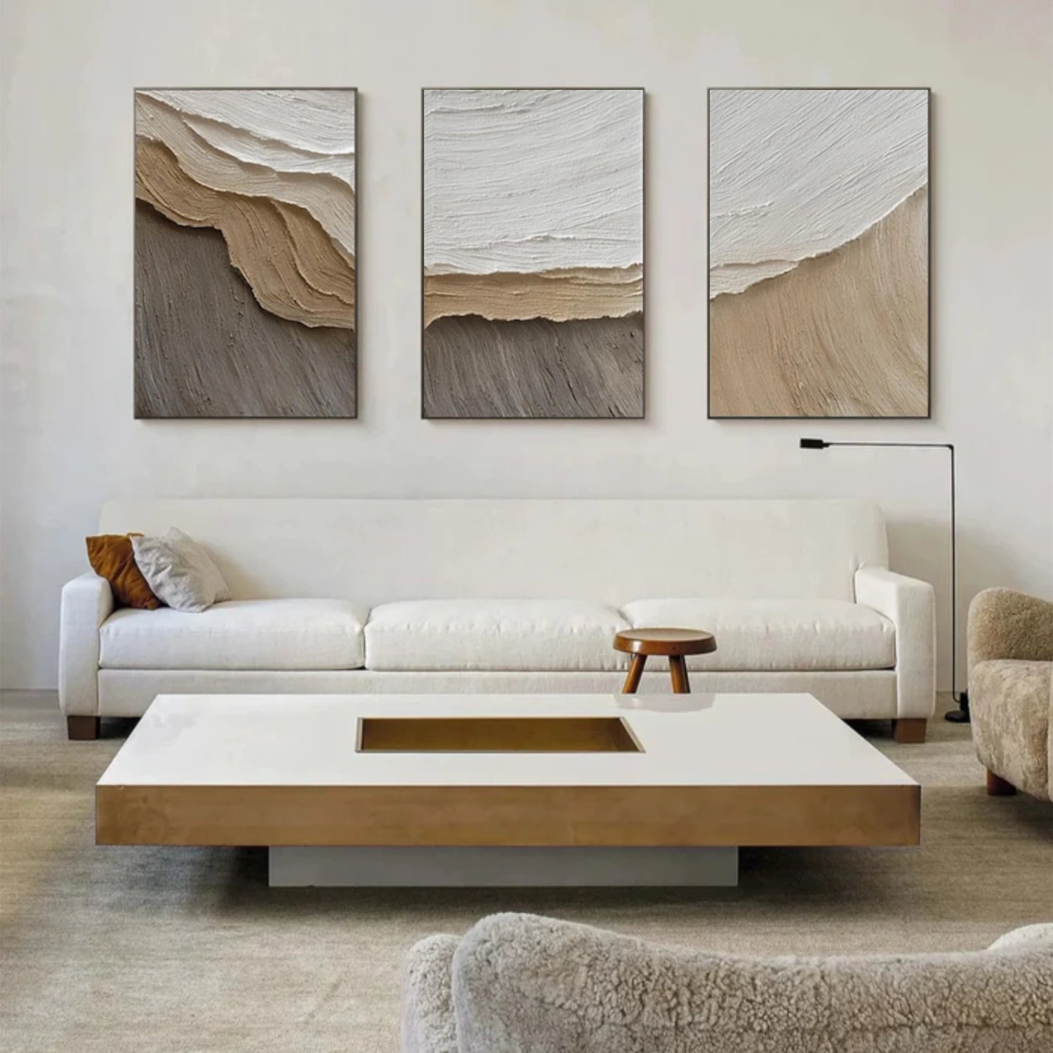 Beige Minimalist Texture Canvas Set of 3 # MM414