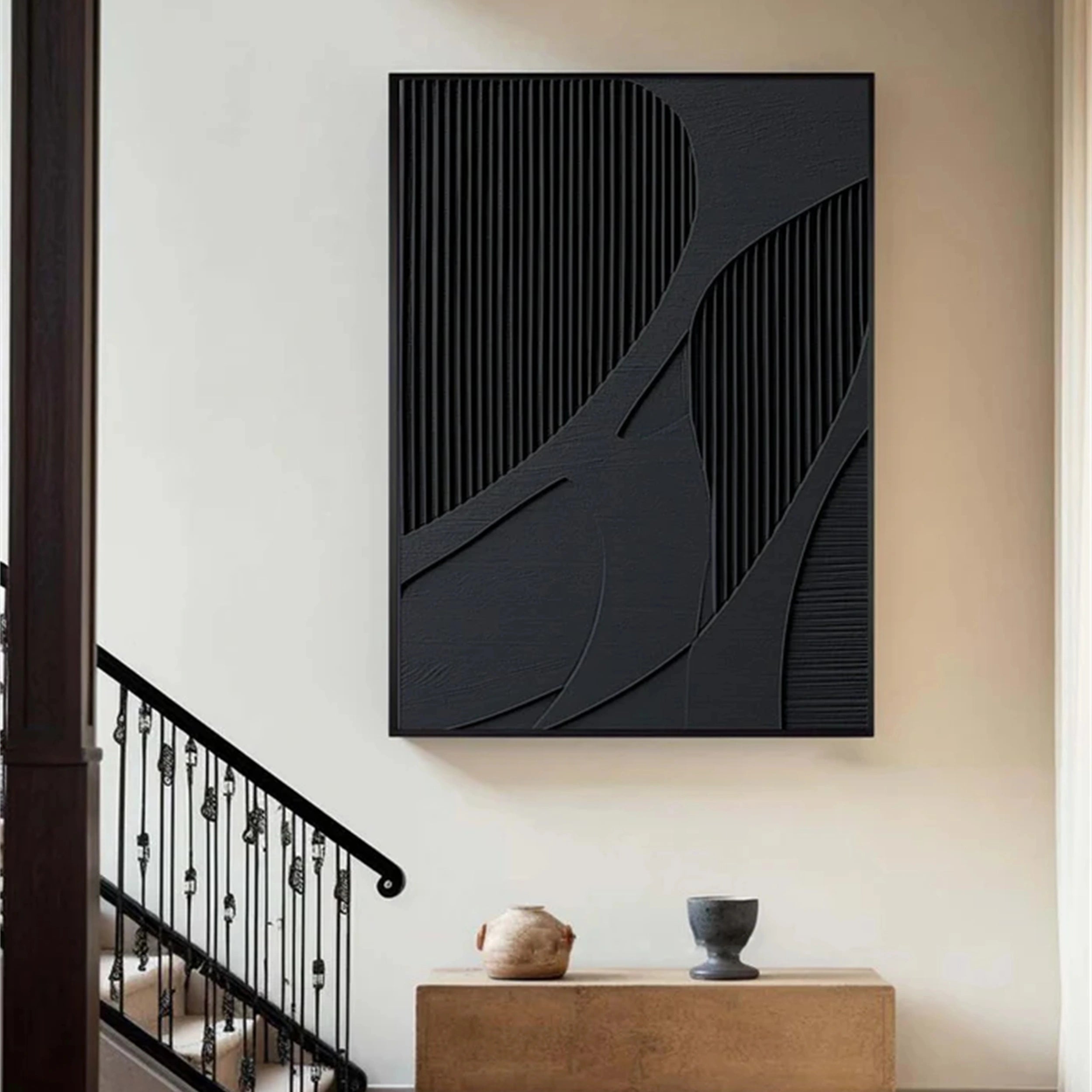 Black Plaster Art Minimalist Textured Painting #MZ034