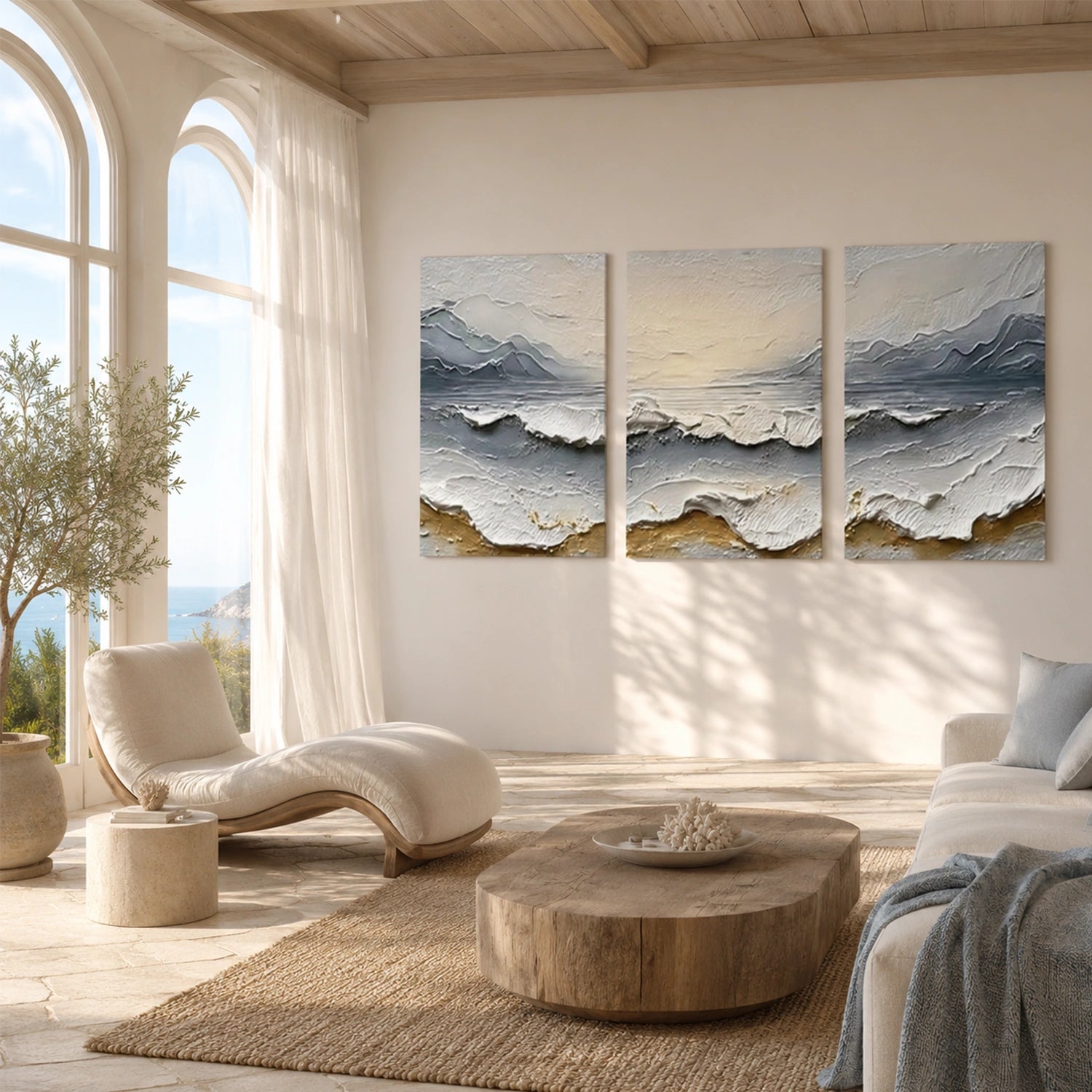 Ocean And Sky Abstract Texture Canvas Art Set of 3 #OS464