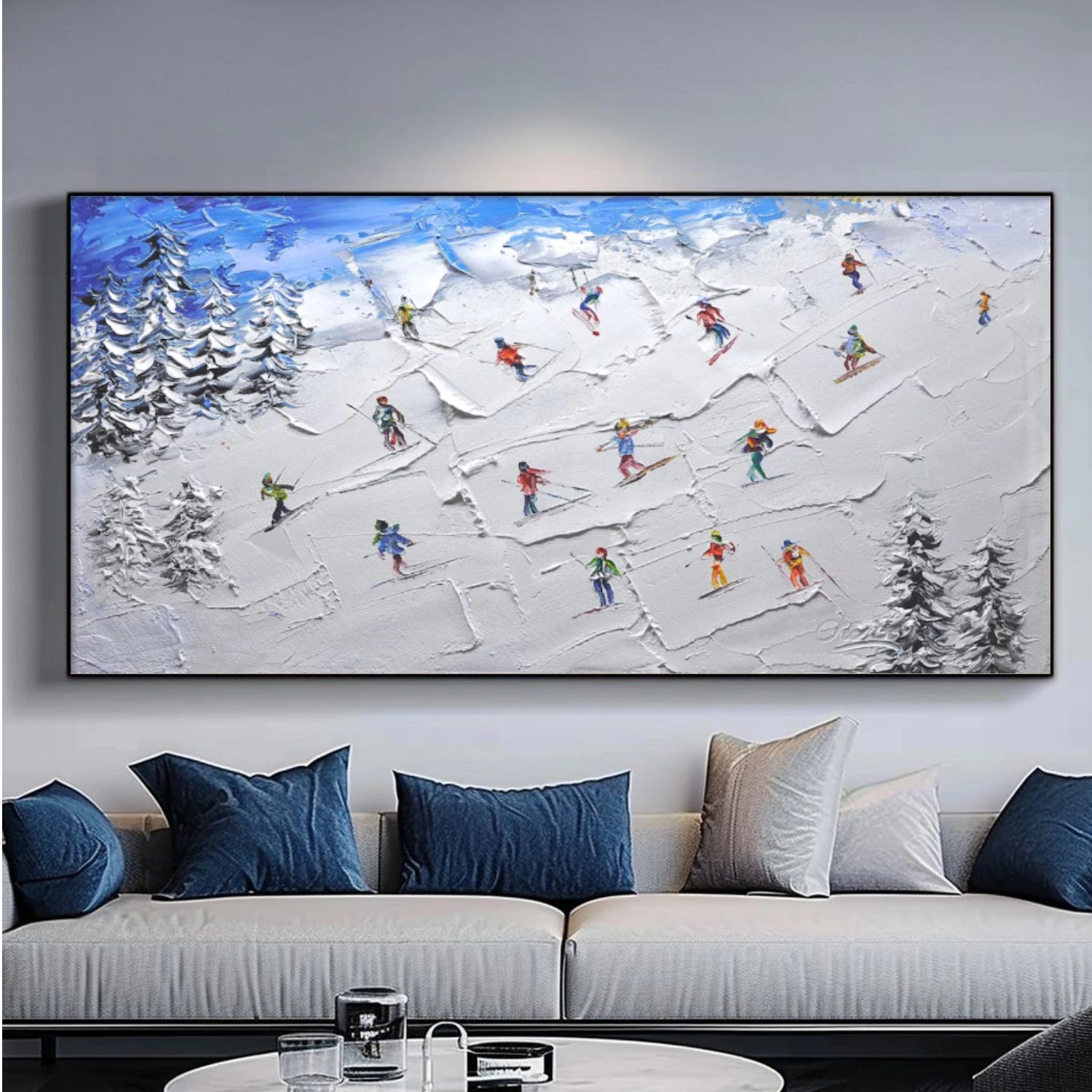 Skiing Sport Art Textured Painting Canvas # SA045