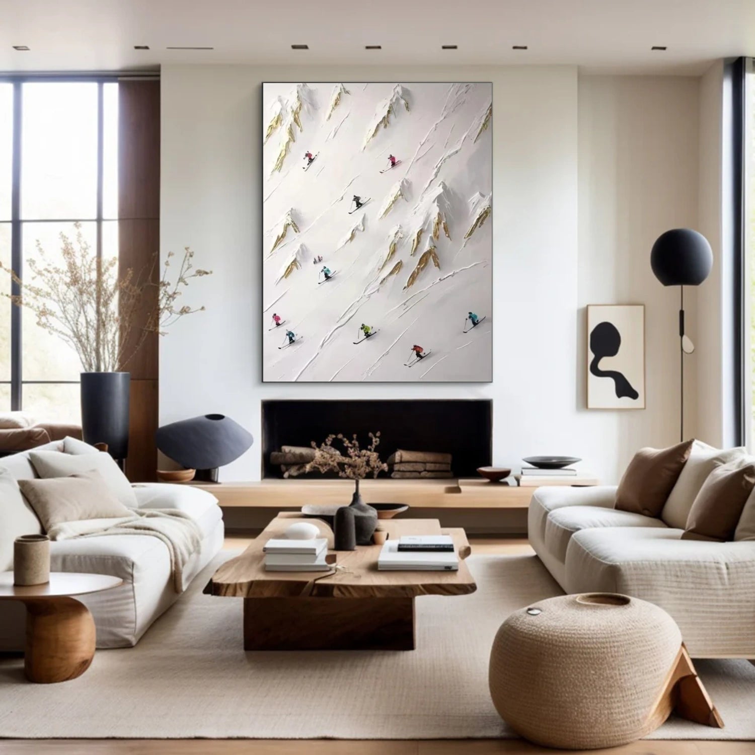 Beige Skiing Sport Art Textured Painting Canvas # SA035