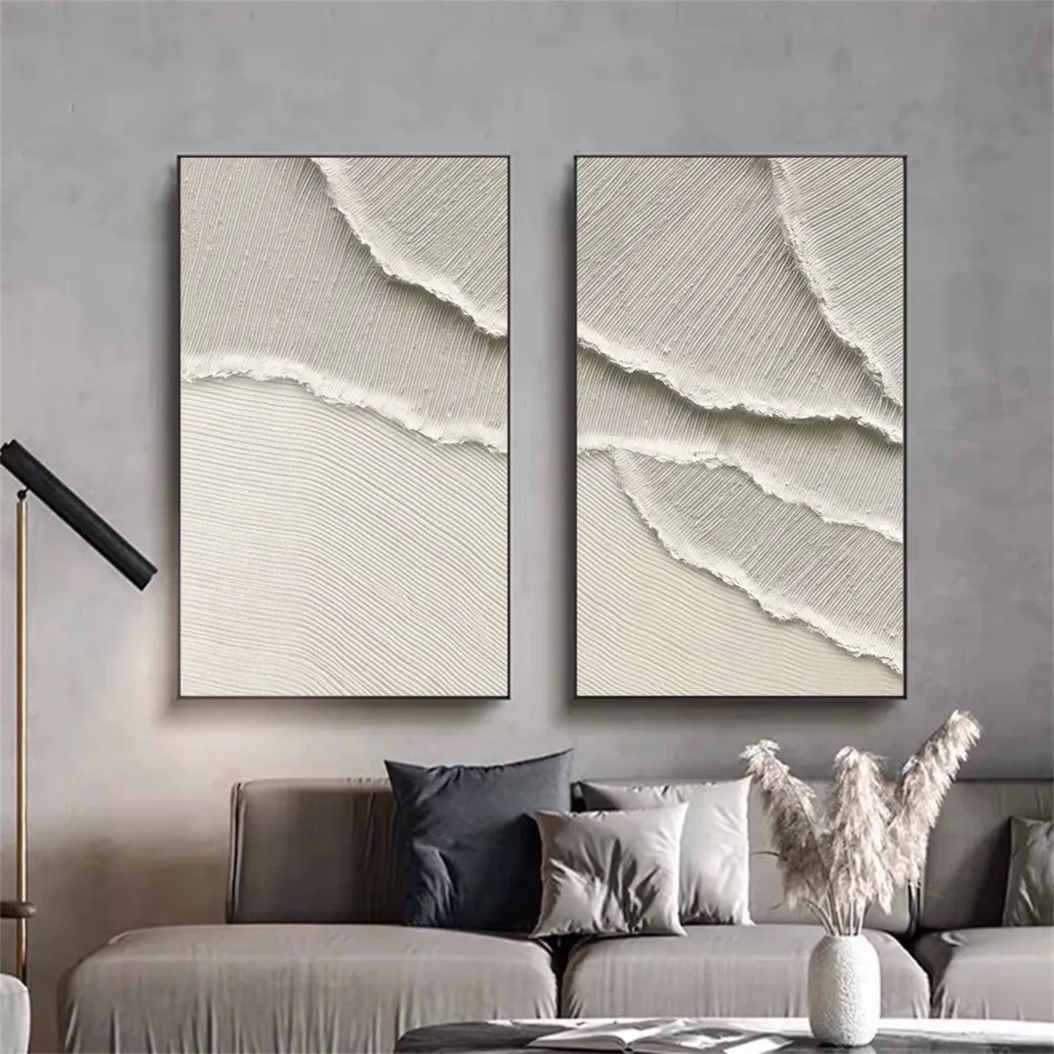 White Minimalist Textured Painting Canvas Set of 2 #MM292