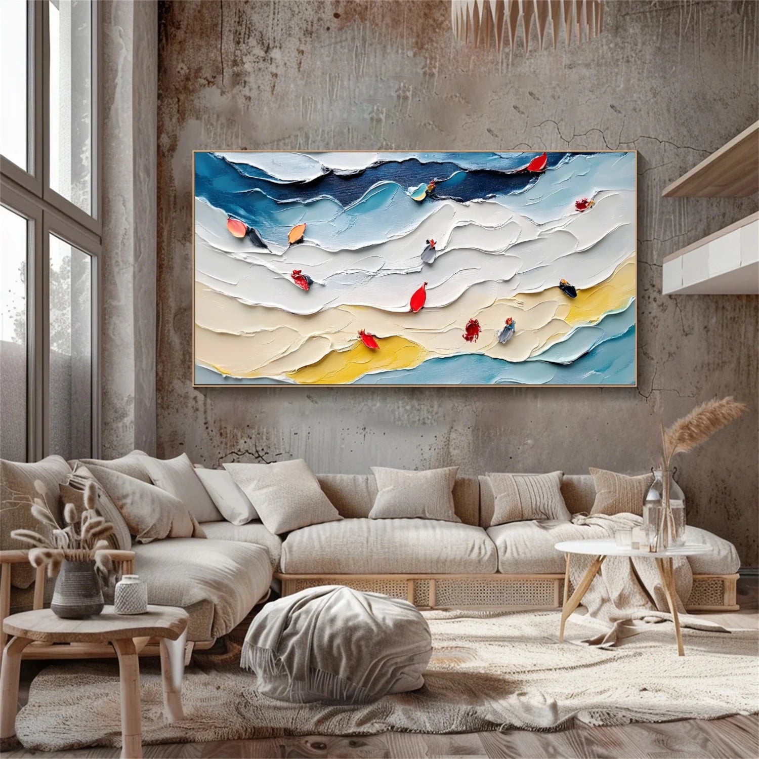 Colorful Ocean And Sky Abstract Textured Canvas Art #OS 299