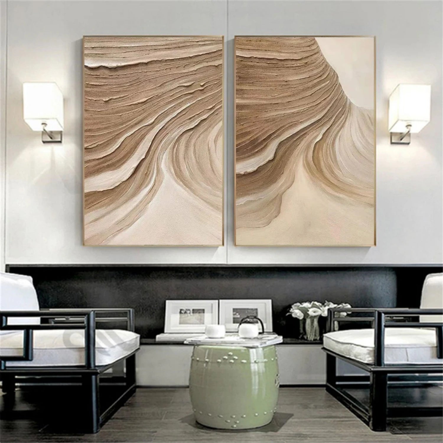 Beige & Brown Abstract Set of 2 #BB135