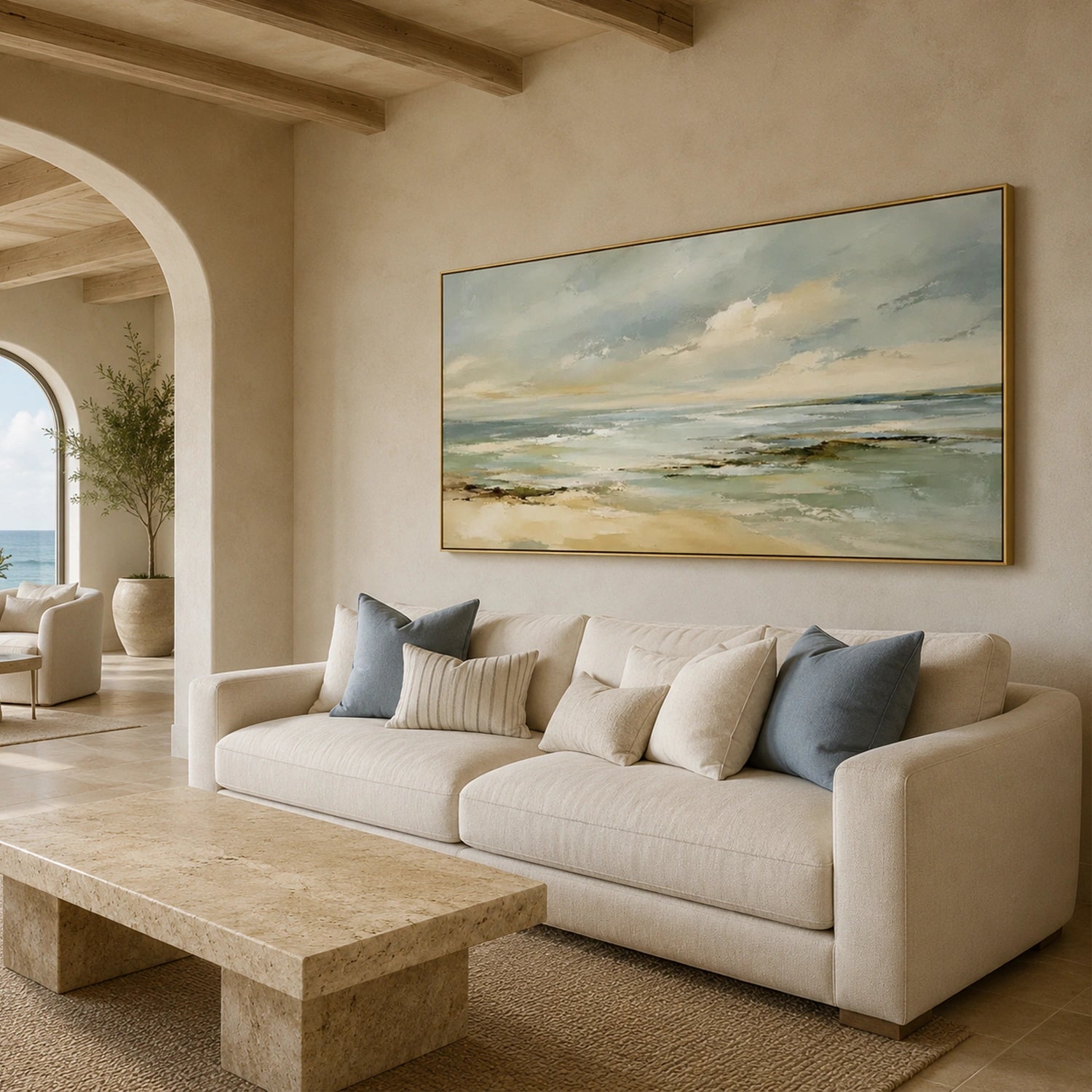 Ocean And Sky Abstract Canvas Art #OS468
