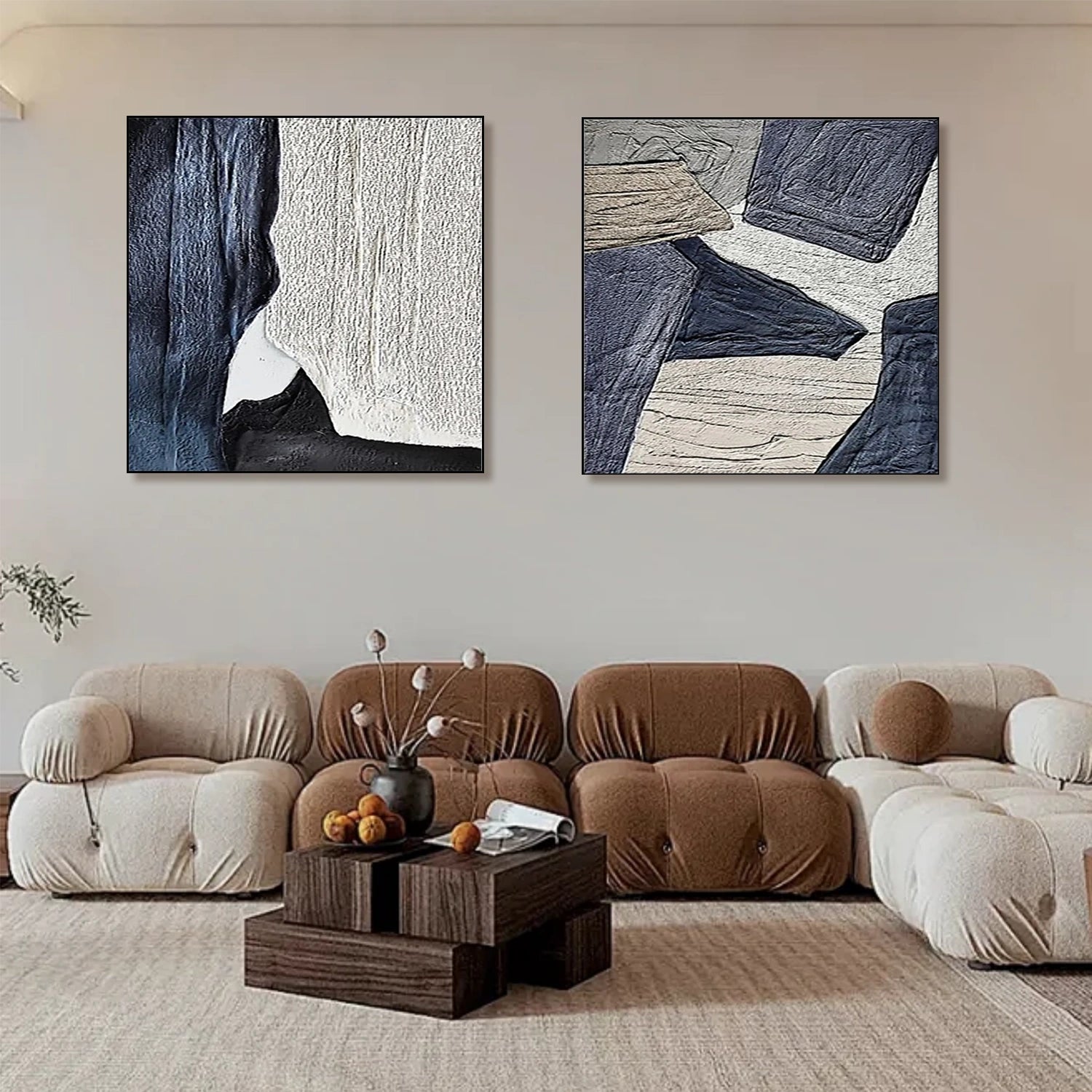 Abstract Textured Square Set of 2 Wall Art #AB 497