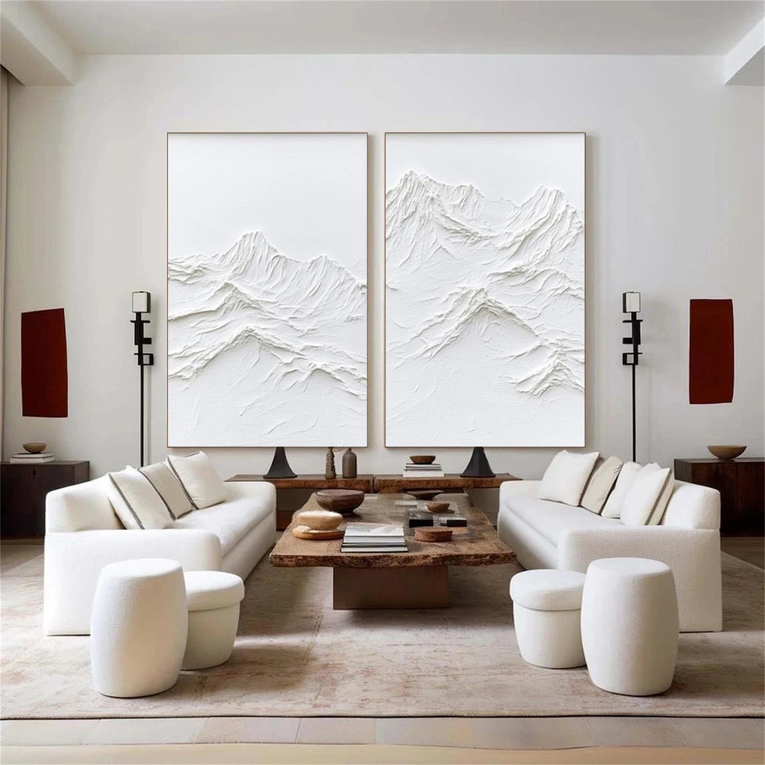 White Minimalist Mountain Texture Canvas Set of 2 # MM391
