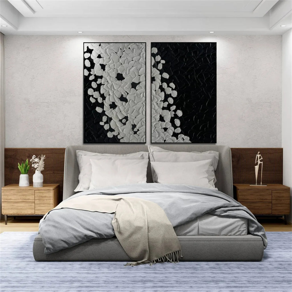 Set of 2 Minimalist Black Textured Original Painting Wall Decor #MZ107