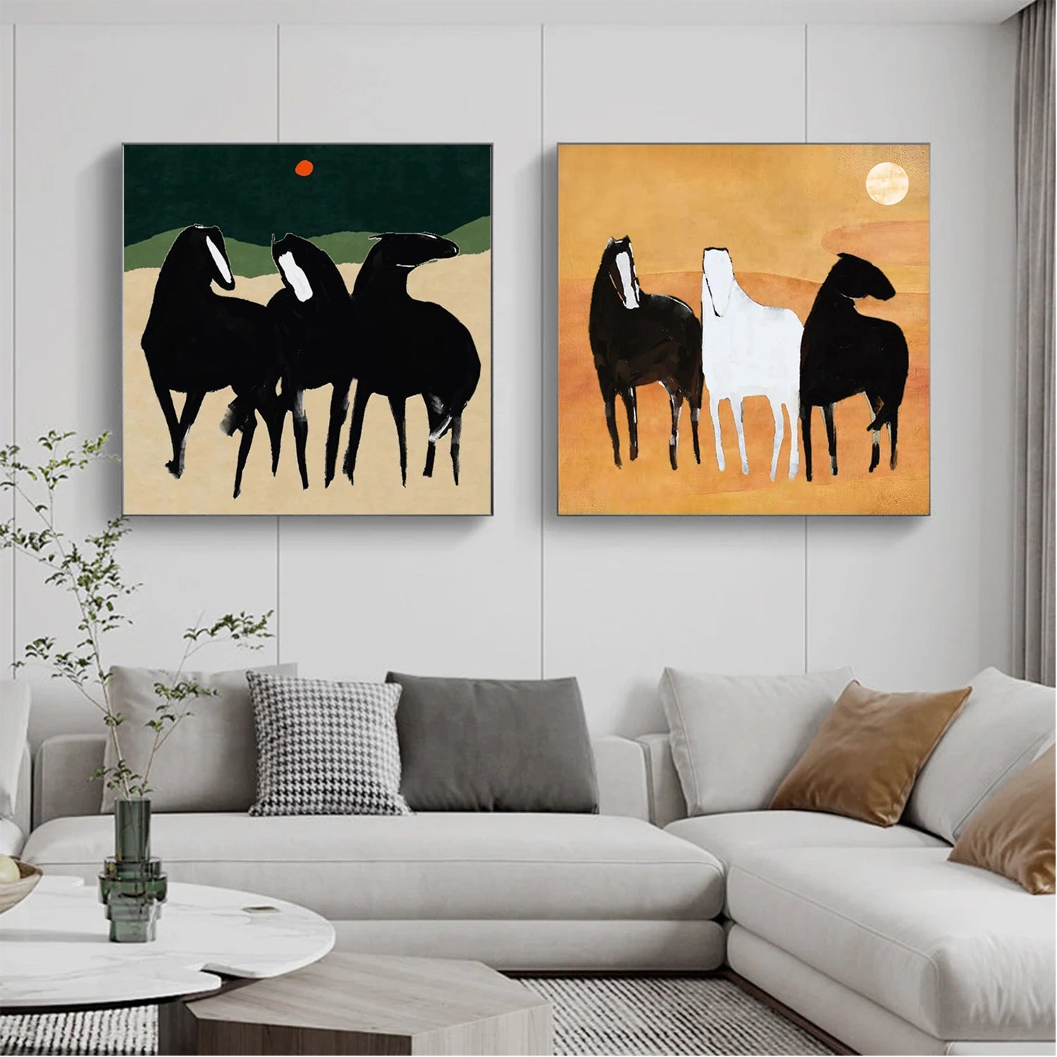 Abstract Animal Horse Square Set of 2 #AP174
