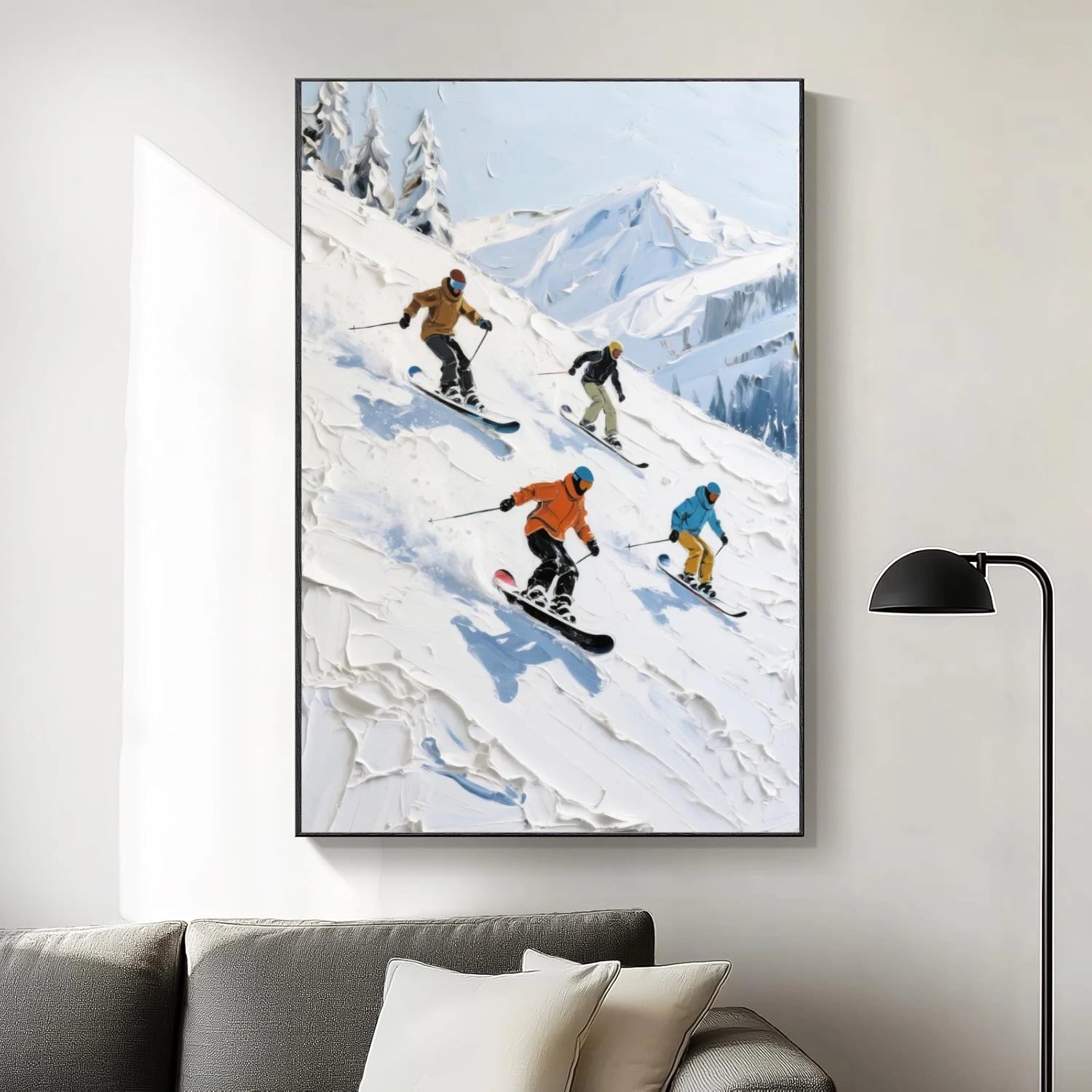 Skiing Sport Art Textured Painting Canvas # SA043