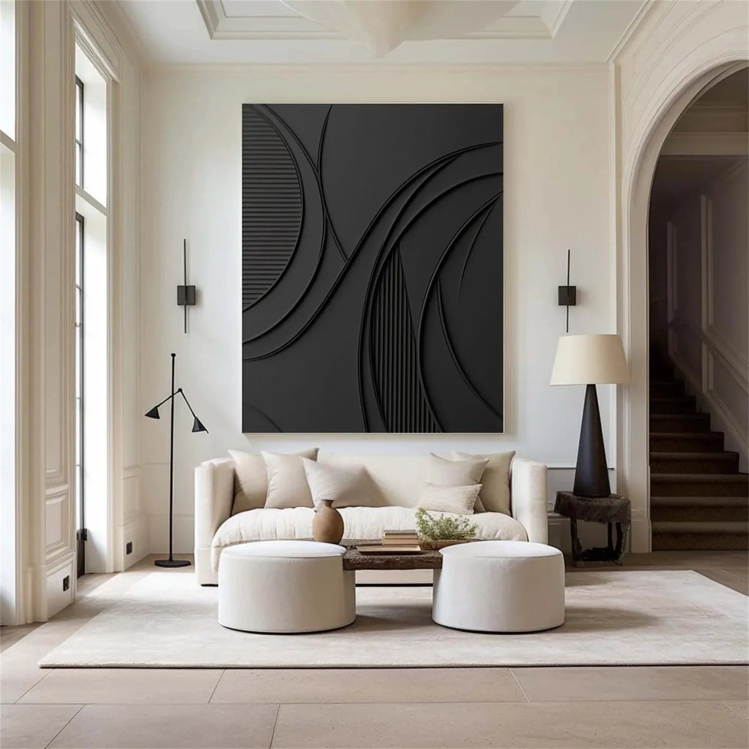 Black Minimalist Textured Painting Canvas #MZ126