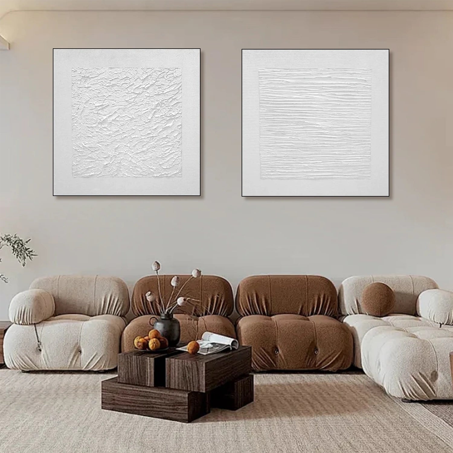 White Abstract Textured Square Set of 2 Wall Art #AB 495