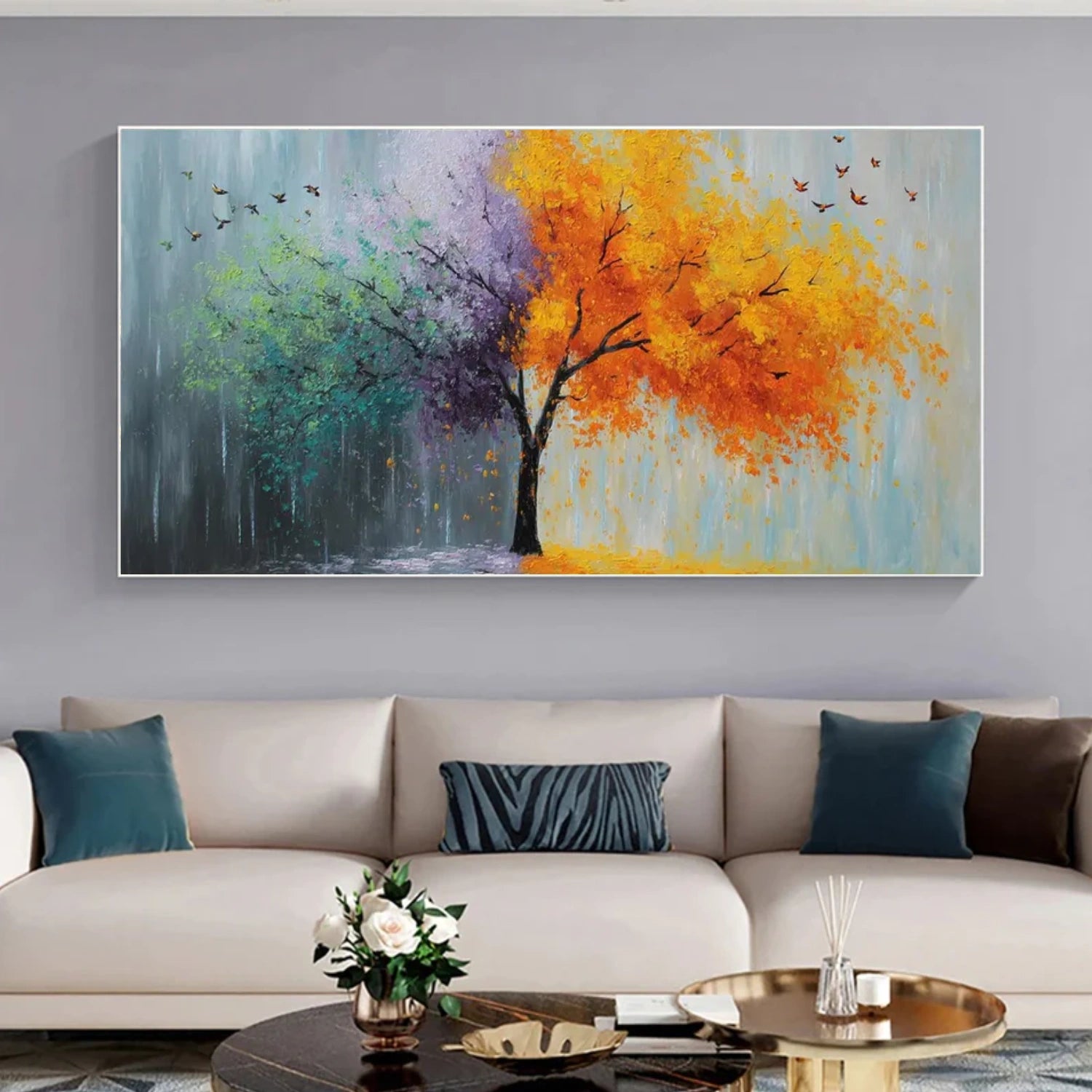 Colorful Flower & Tree Abstract Canvas Art #FT 314