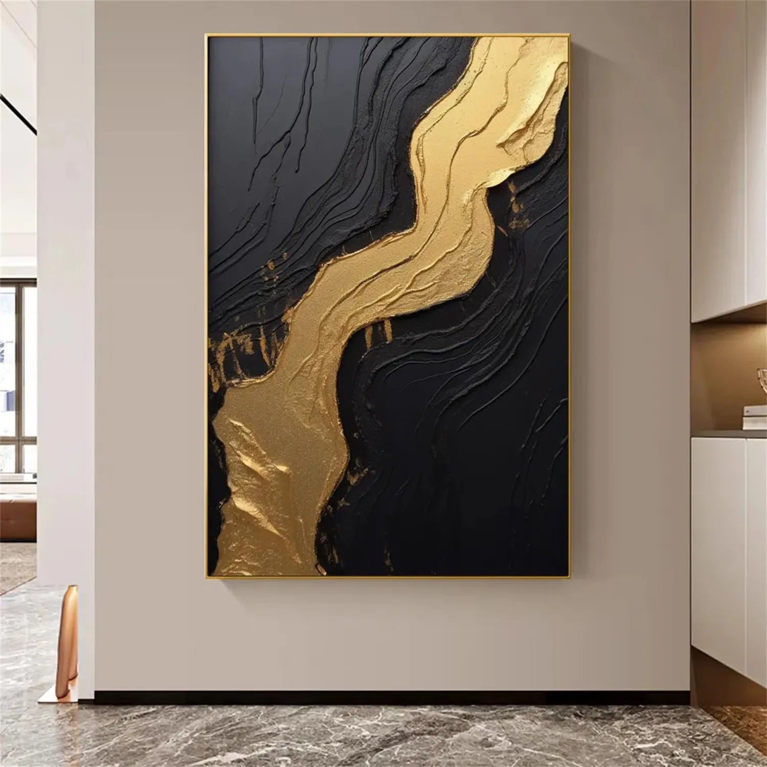 Black Gold Minimalist Textured Painting #MZ130