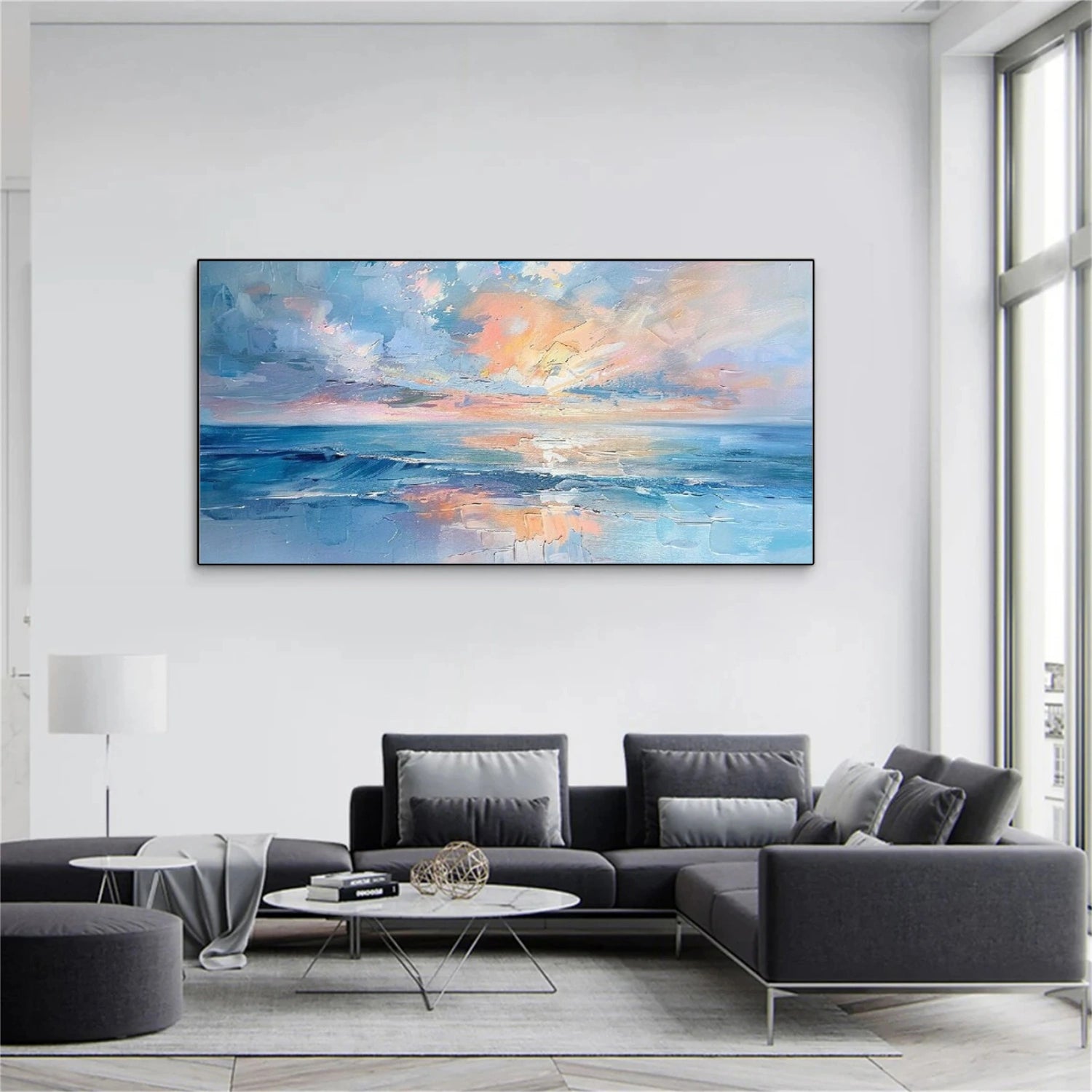Colorful Ocean And Sky Abstract Textured Canvas Art #OS 298