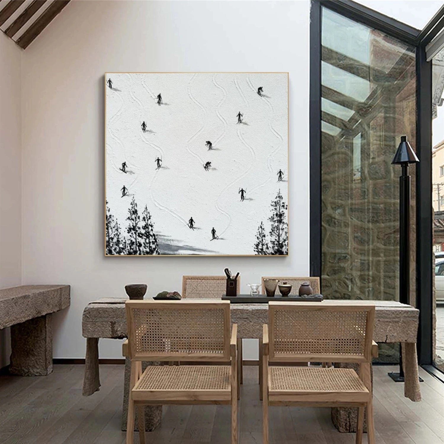 Skiing Sport Art Textured Painting Canvas # SA056