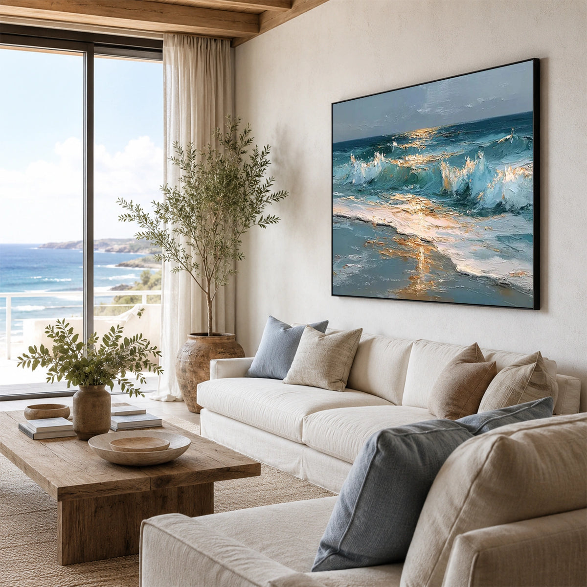 Ocean And Sky Abstract Texture Canvas Art #OS485