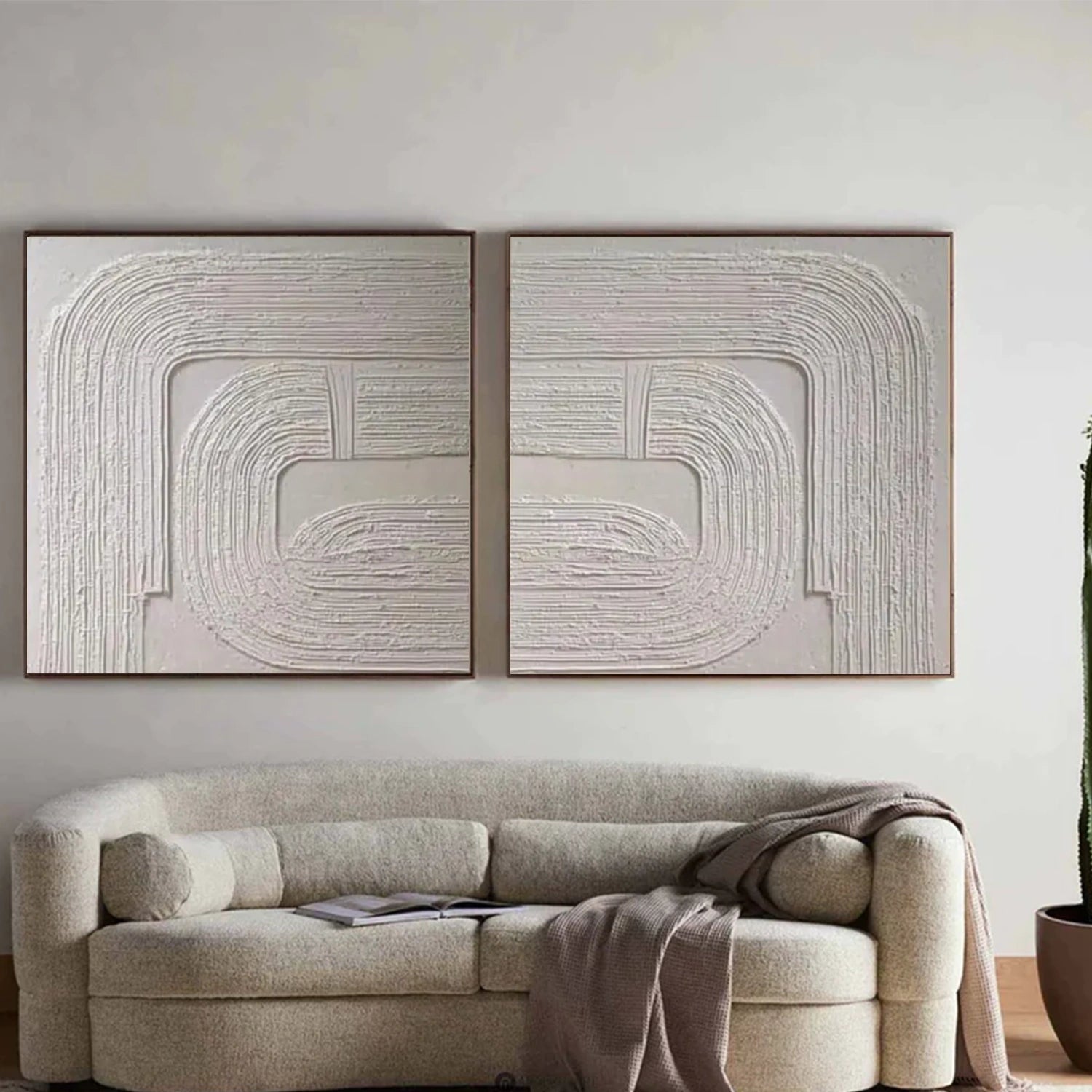 Beige Abstract Textured Square Set of 2 Wall Art #AB 561
