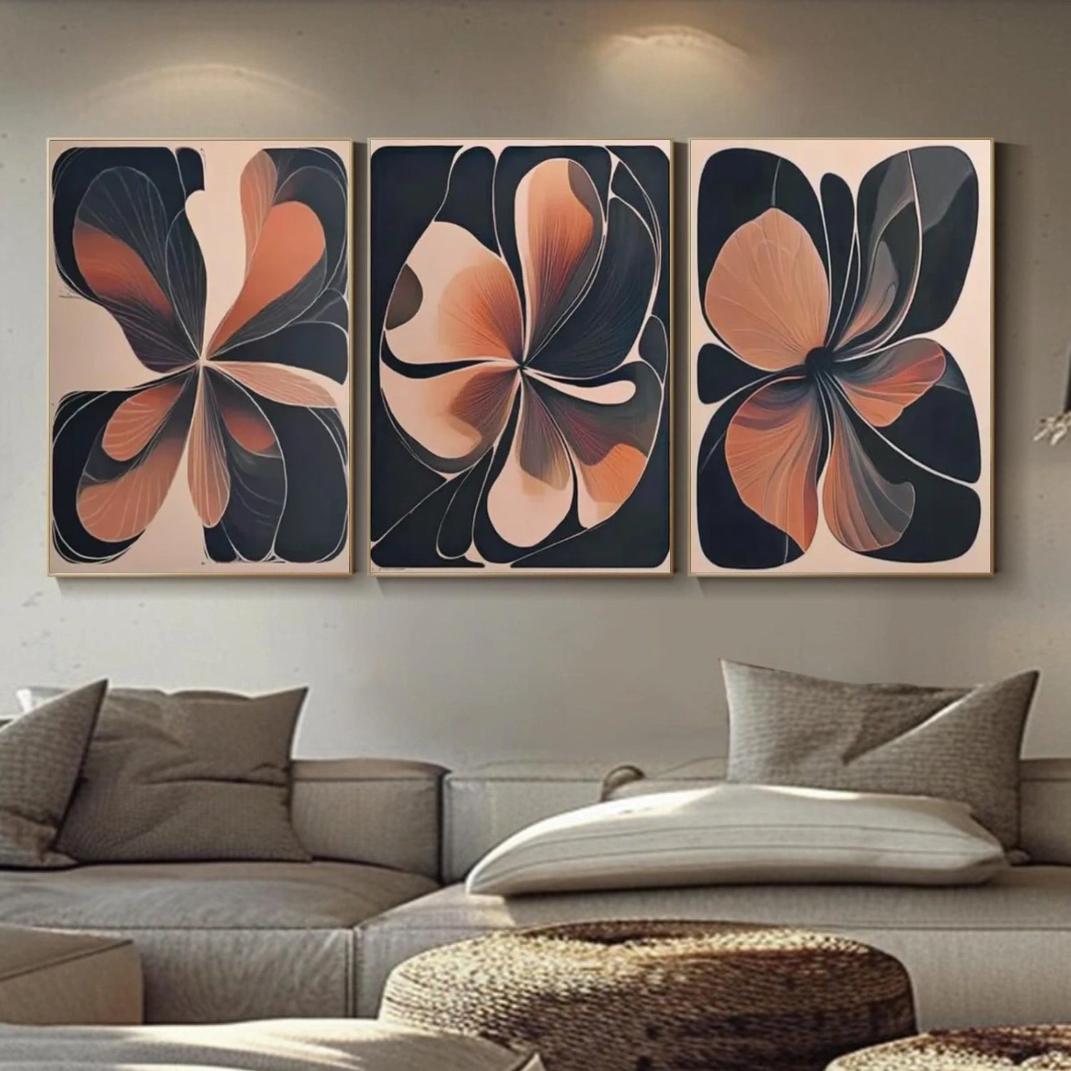 Flower & Tree Abstract Canvas Art Set Of 3 #FT 266