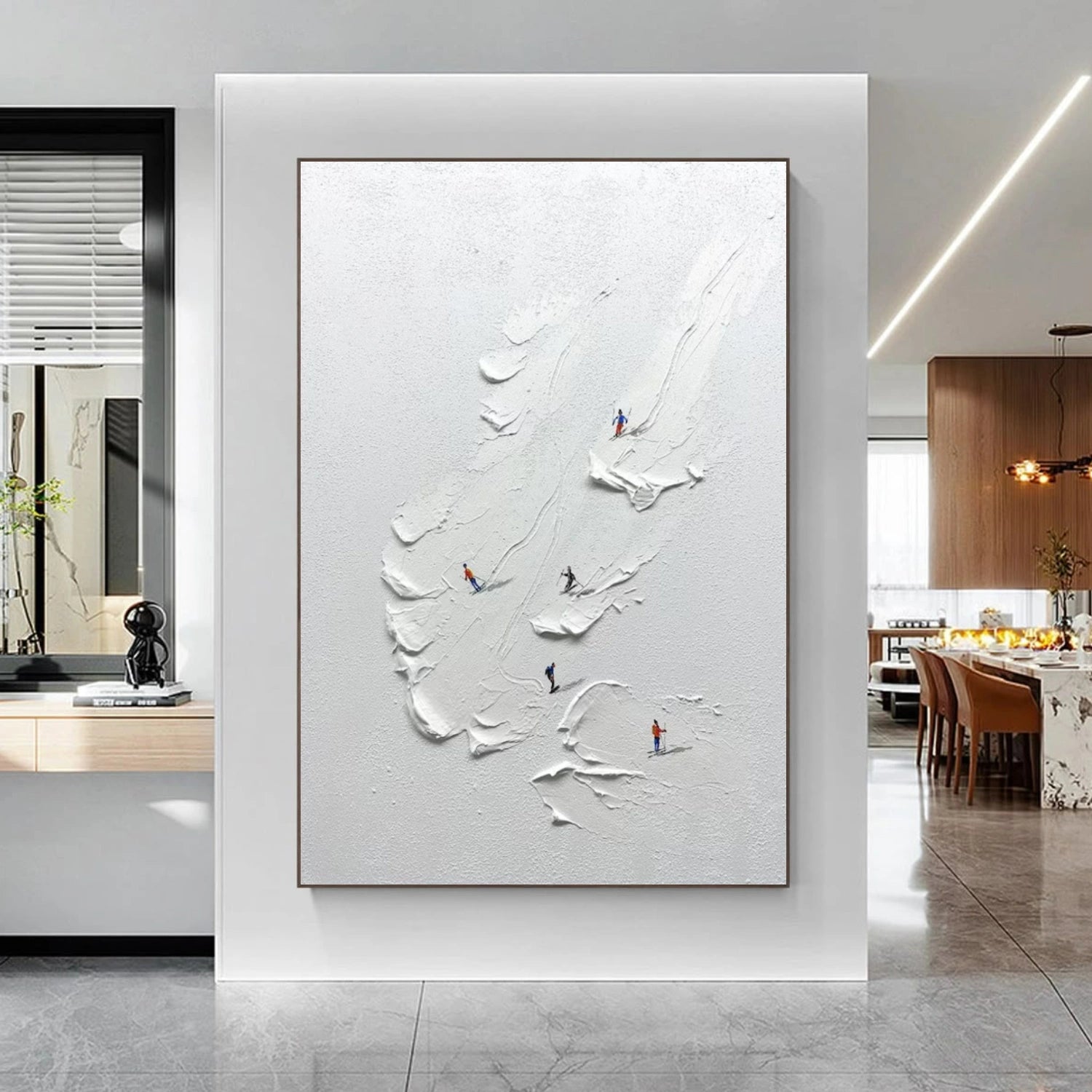 White Skiing Sport Art Textured Painting Canvas # SA052