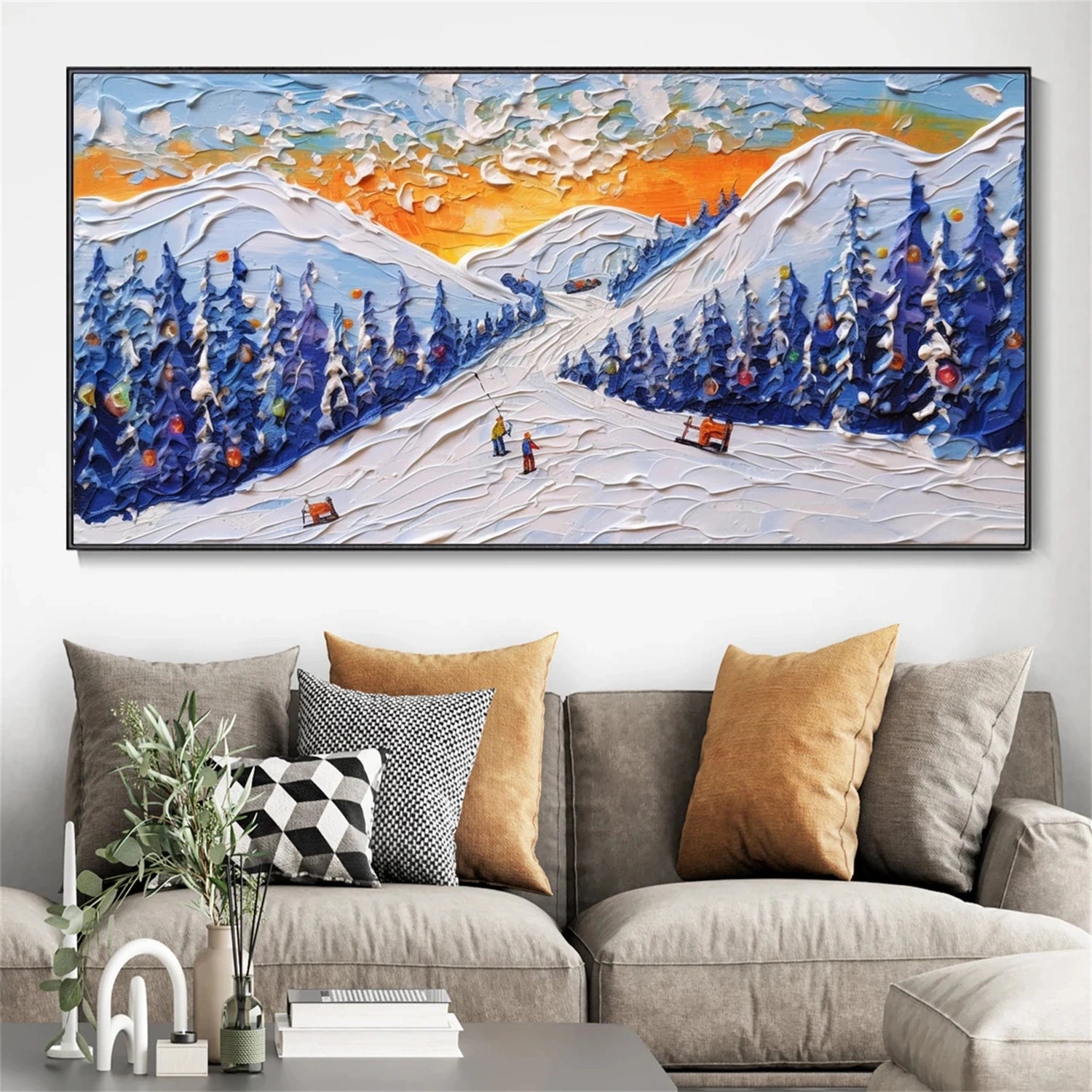 Skiing Sport Art Textured Painting Canvas # SP040