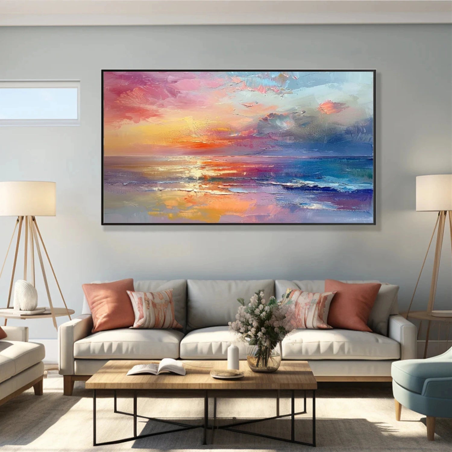 Colorful Ocean And Sky Abstract Textured Canvas Art #OS 297