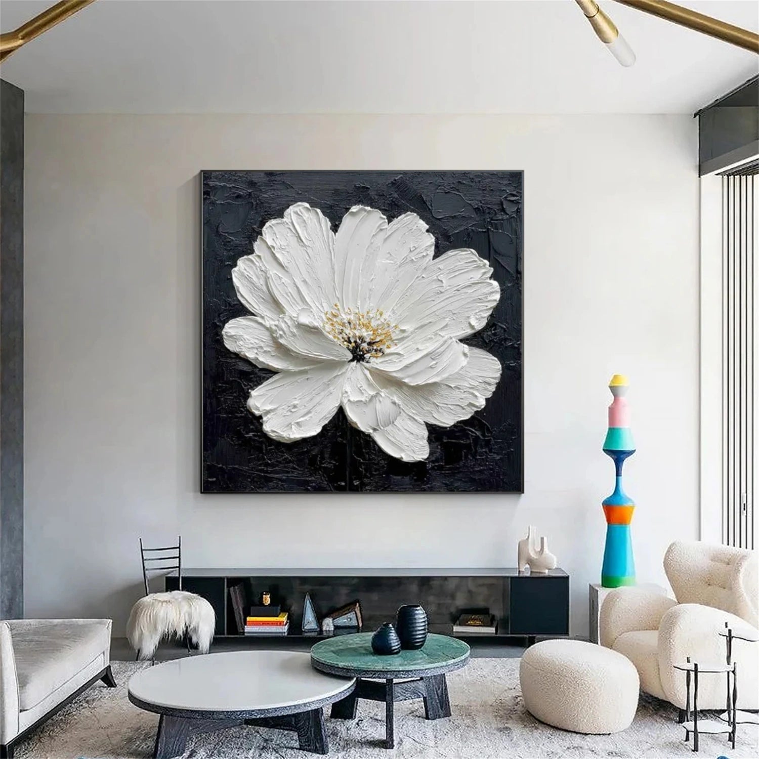Black & White Flower & Tree Abstract Texture Canvas Art #FT 272