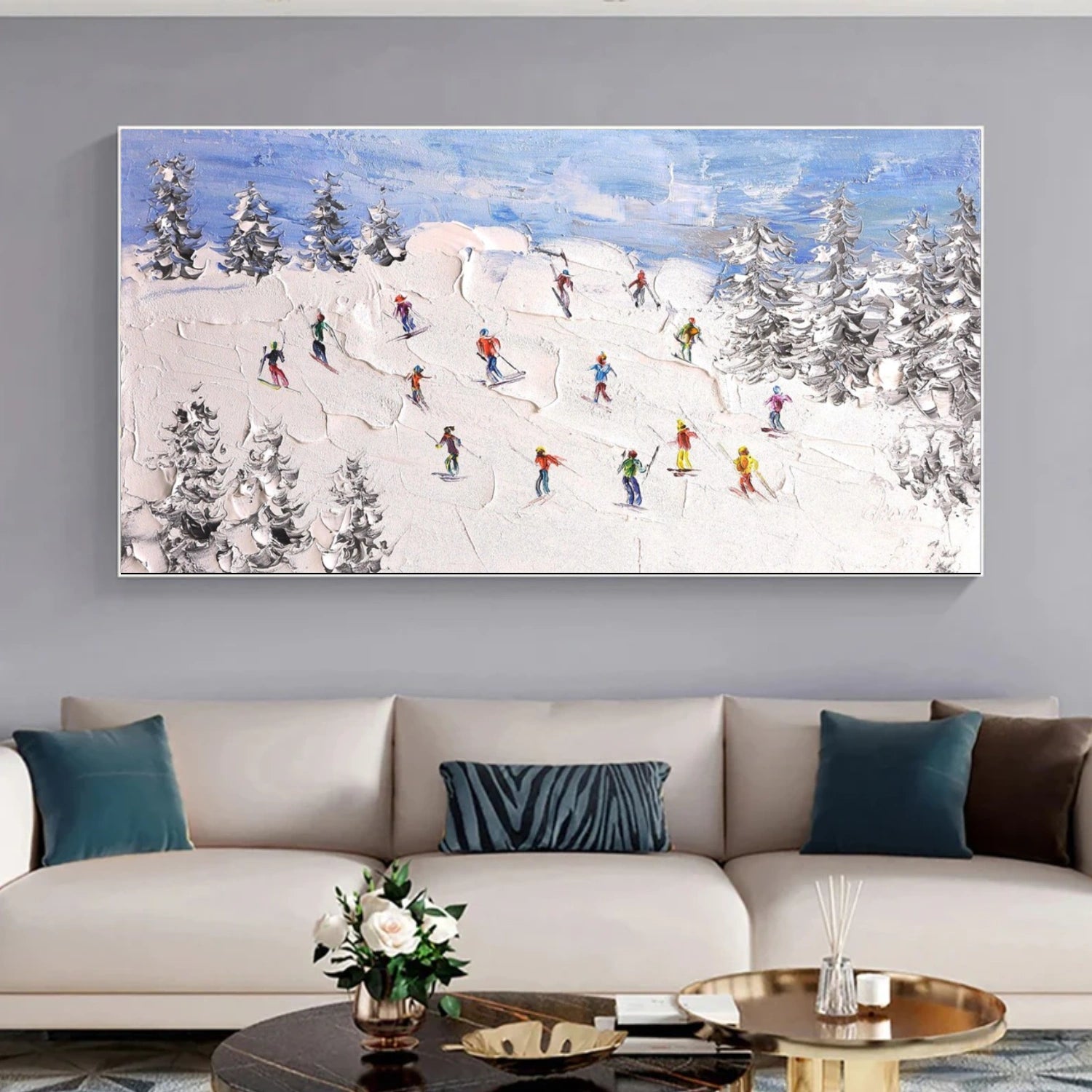 Skiing Sport Art Textured Painting Canvas # SA047