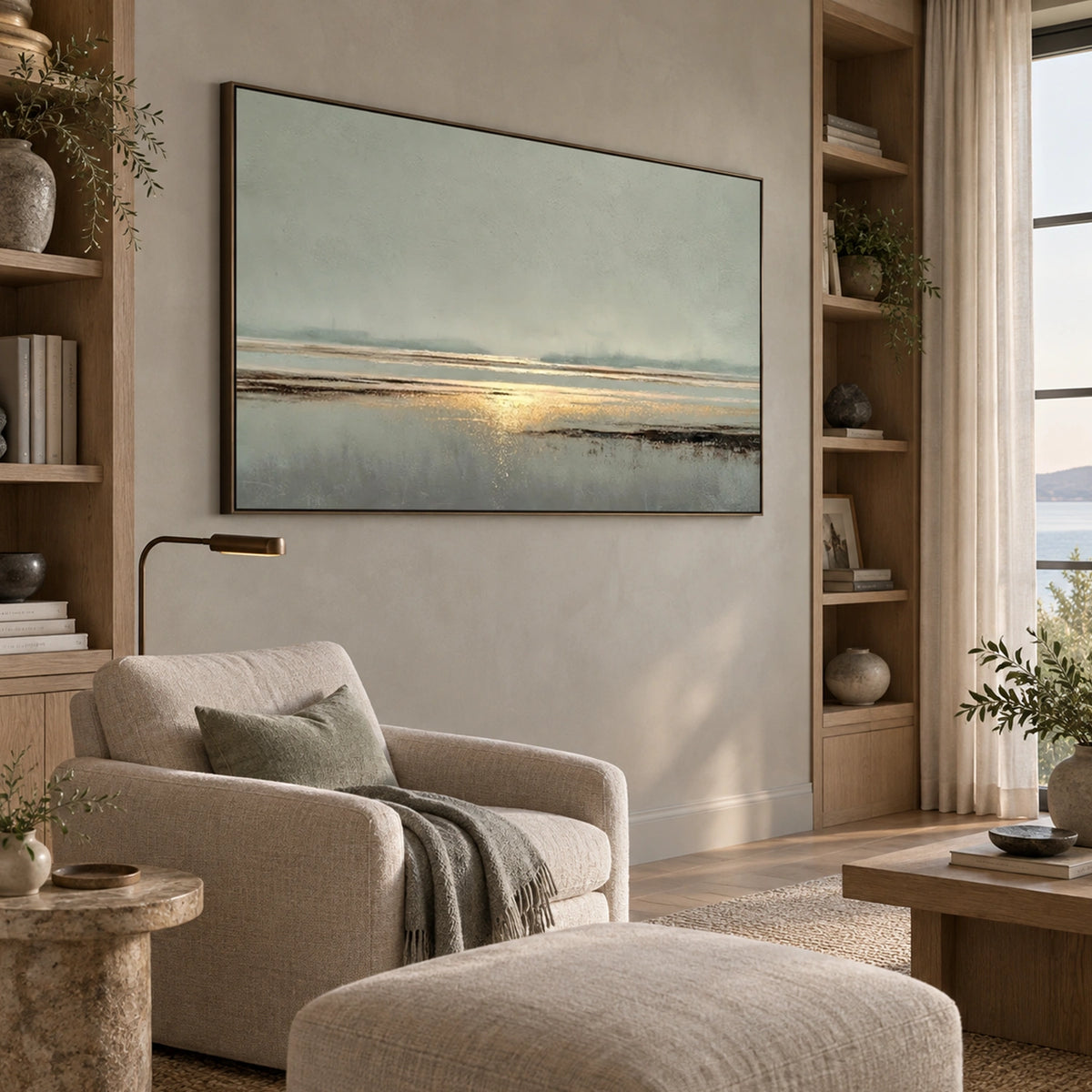 Ocean And Sky Abstract Canvas Art #OS482