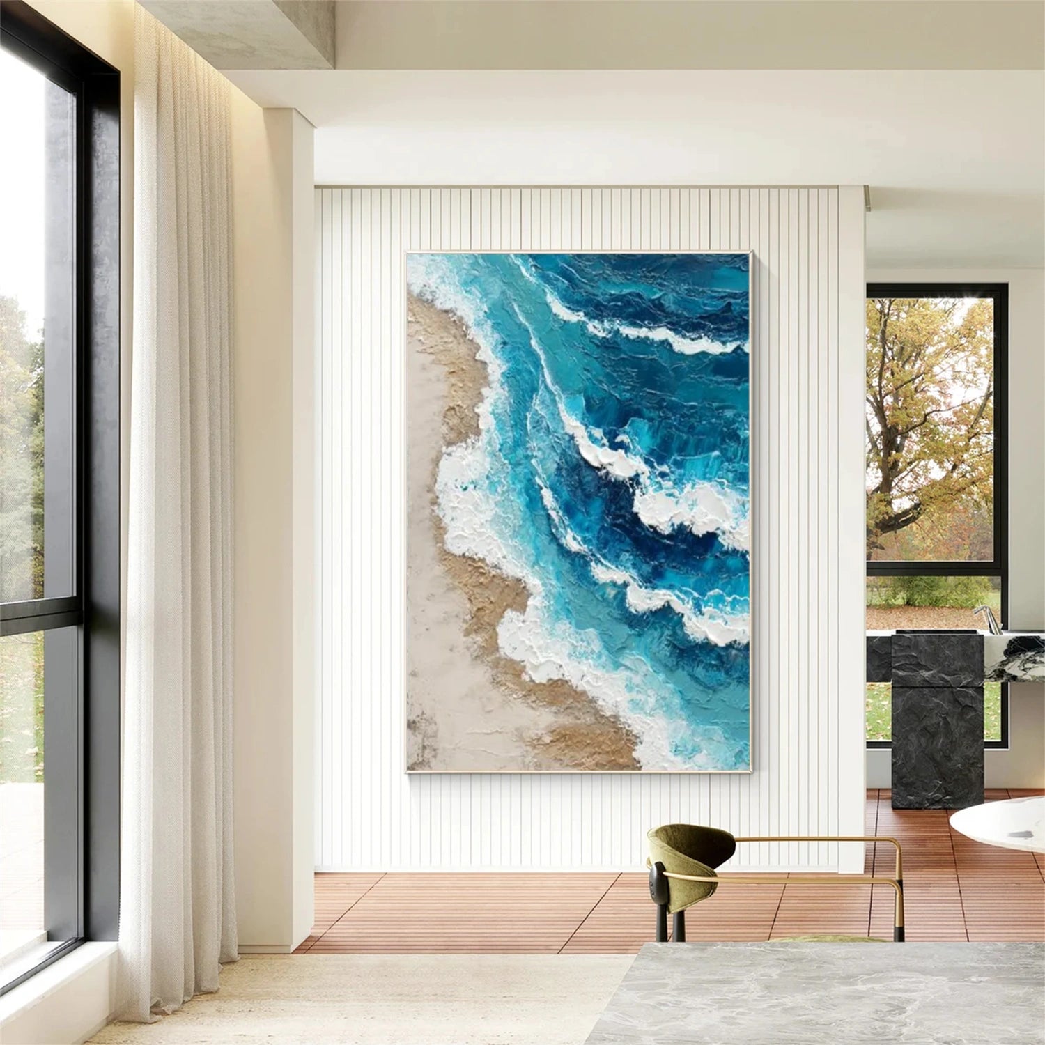 Ocean And Sky Abstract Textured Canvas Art #OS346