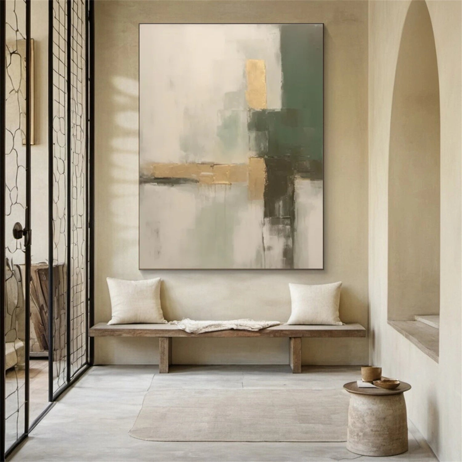 Beige & Green Abstract Wall Art #BG142