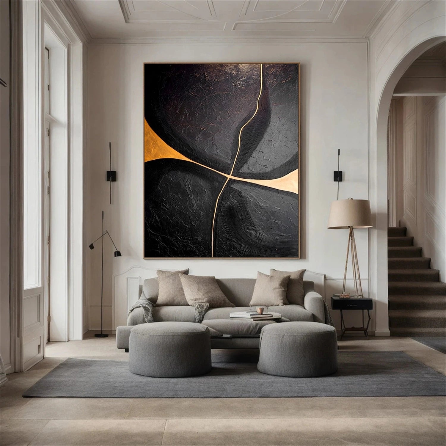 Black & Gold Minimalist Textured Canvas # MM432