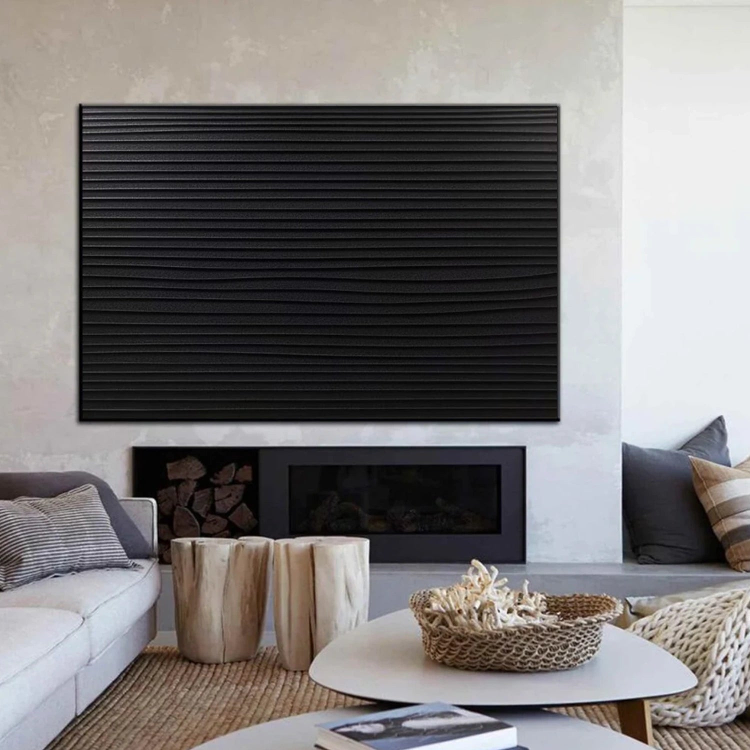 Black Minimalist Textured Canvas Art #MZ160