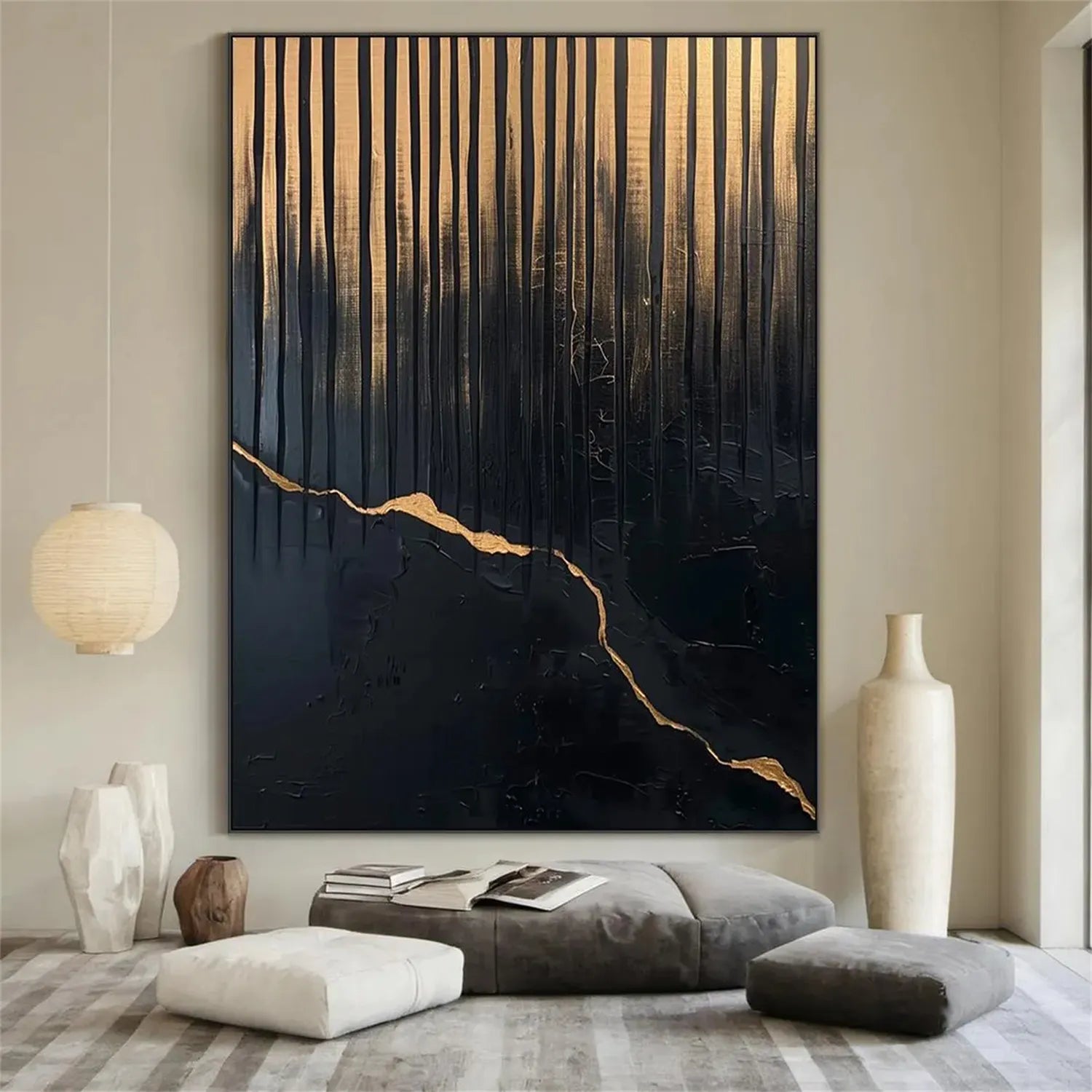 Black Gold Minimalist Textured Painting #MZ133