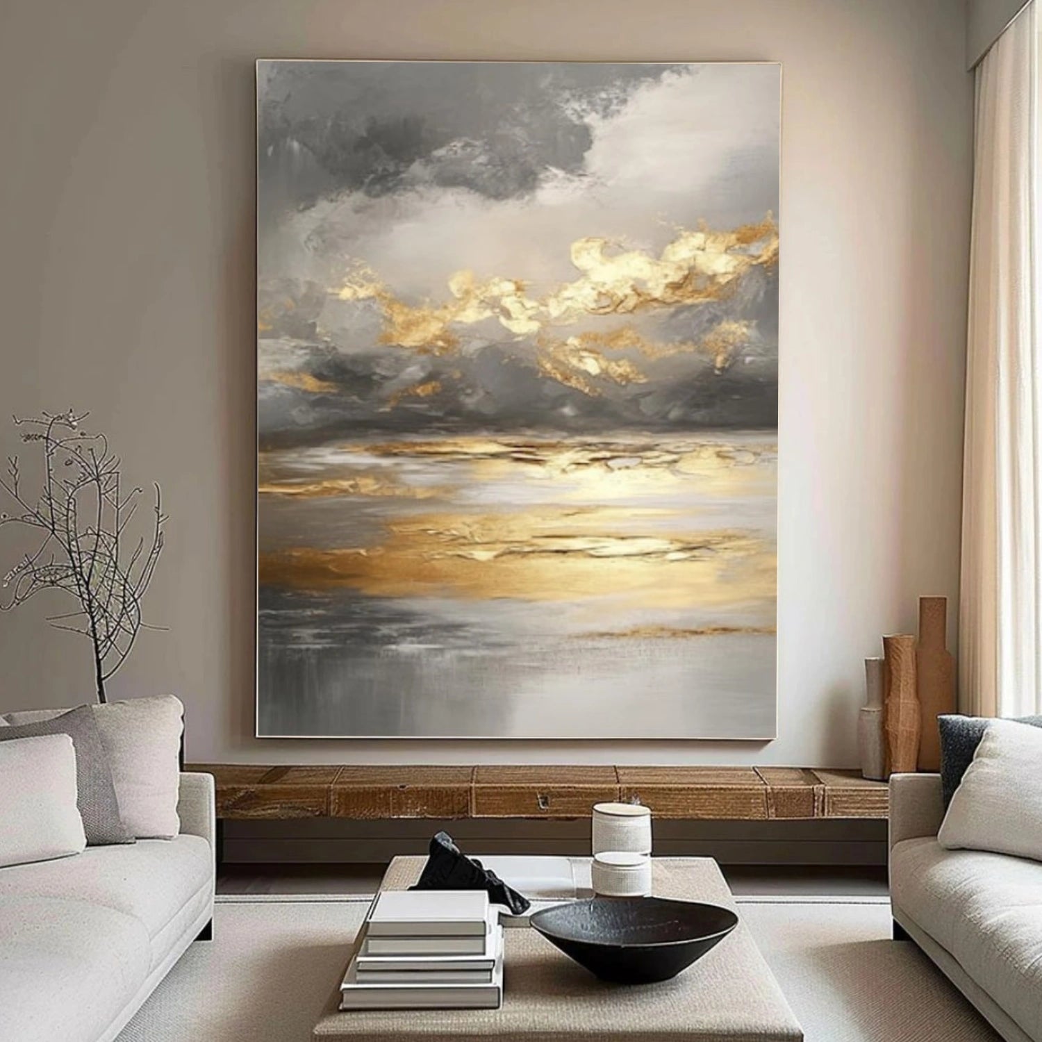Black & Gold Abstract Textured Wall Art # AB648