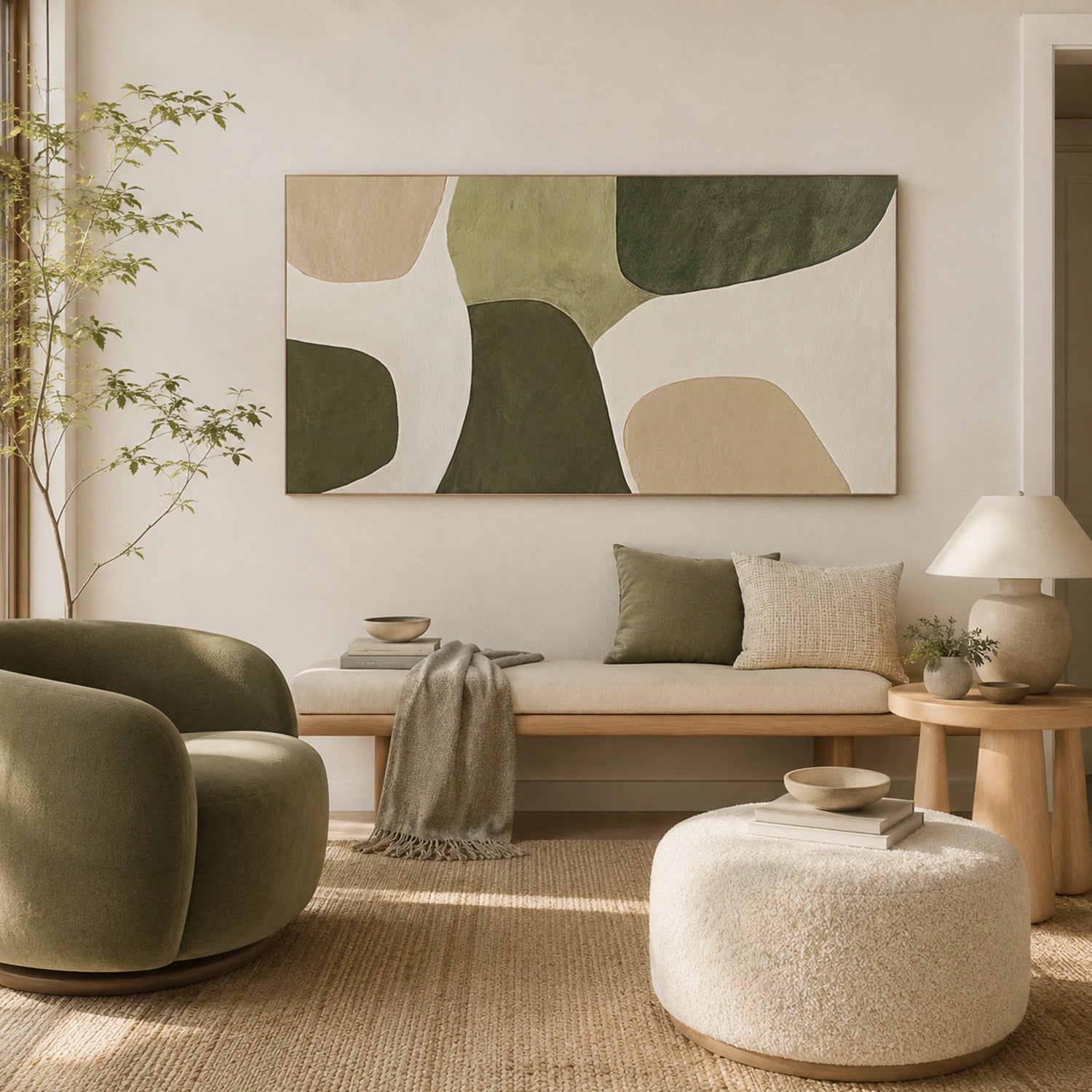 Beige & Green Abstract Wall Art #BG148