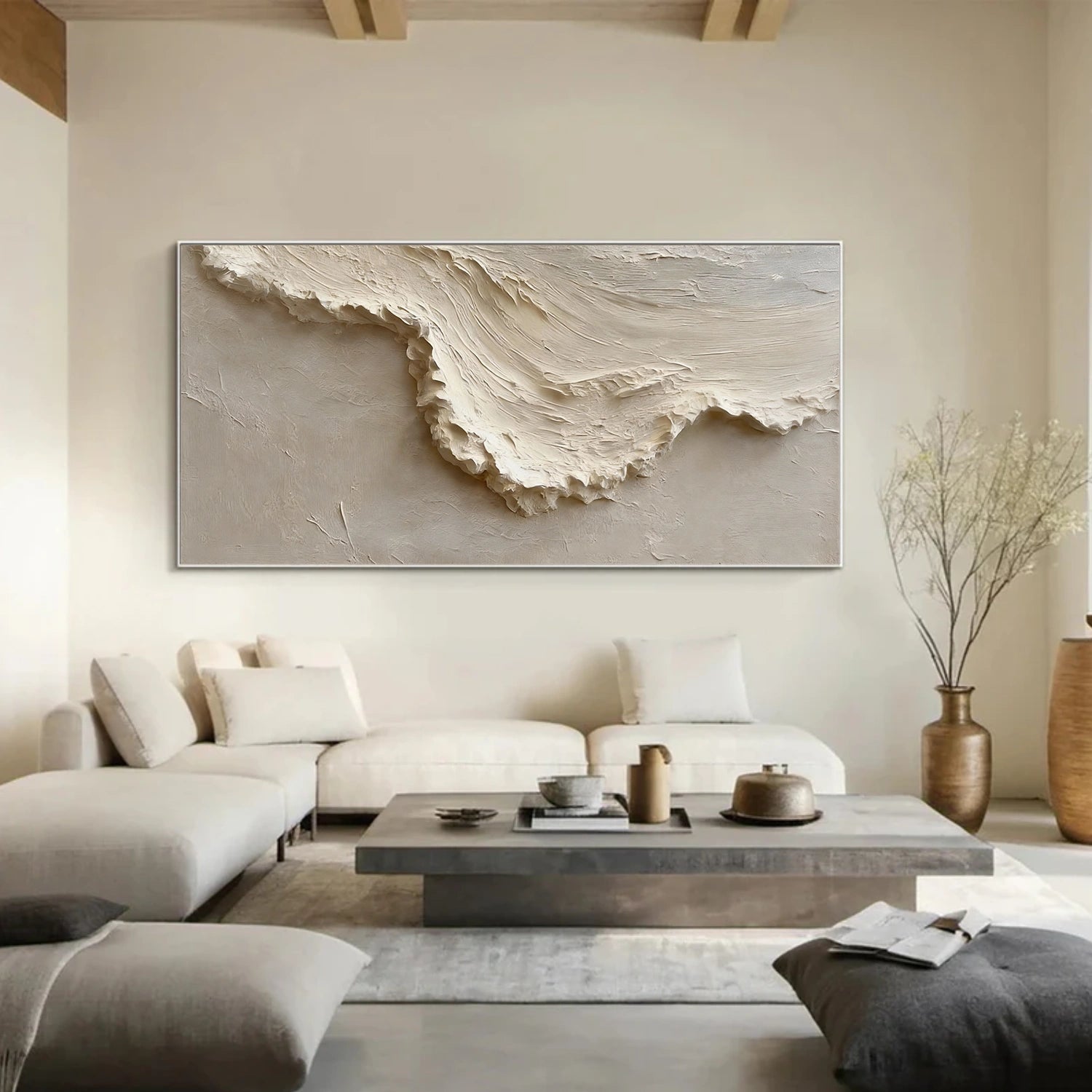 Beige Ocean And Sky Abstract Texture Canvas Art #OS371