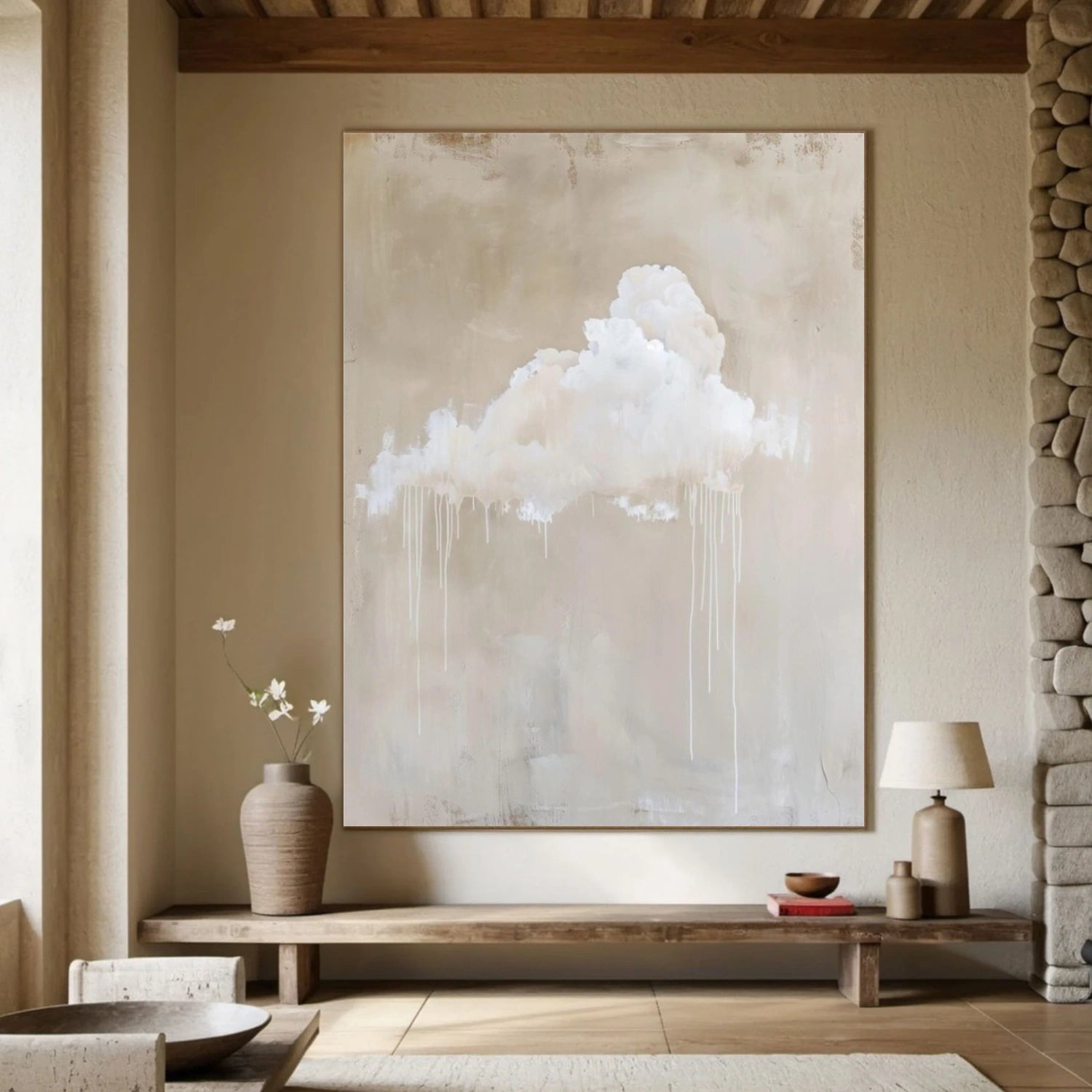 White & Brown Sky Abstract Canvas Art #OS 322