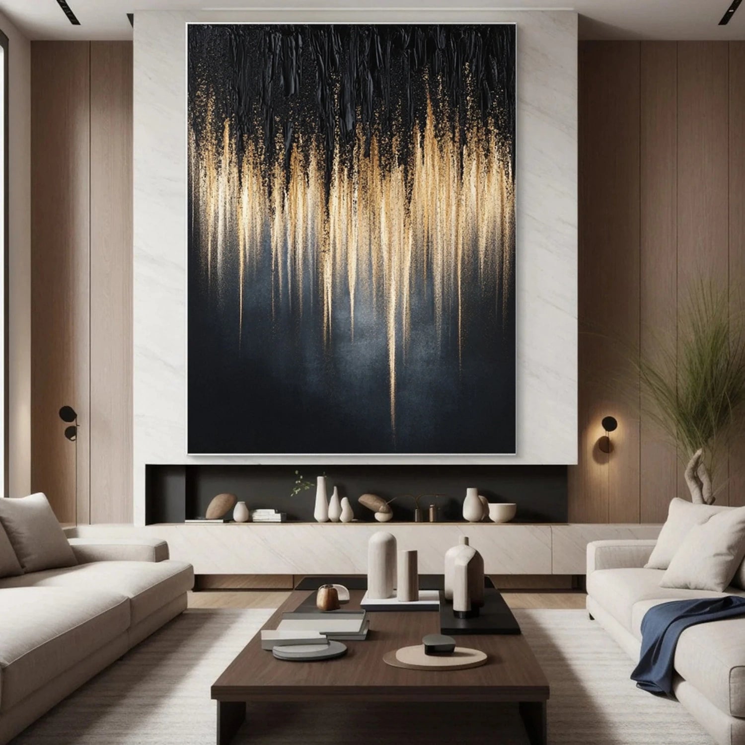 Black Gold Minimalist Textured Painting #MZ139