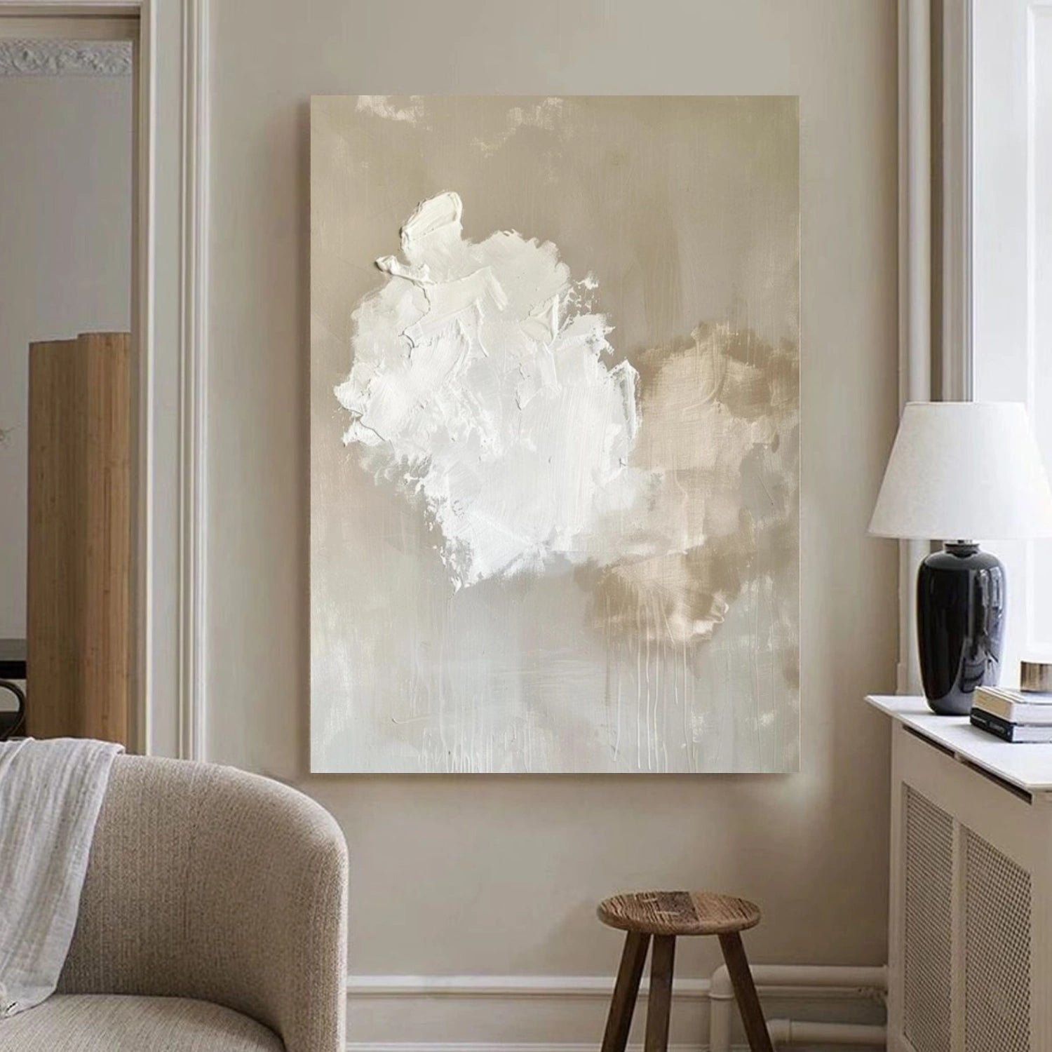 White & Brown Sky Abstract Canvas Art #OS 320