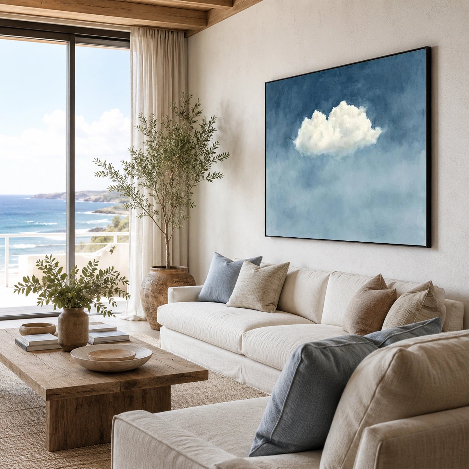 Ocean And Sky Abstract Canvas Art #OS457