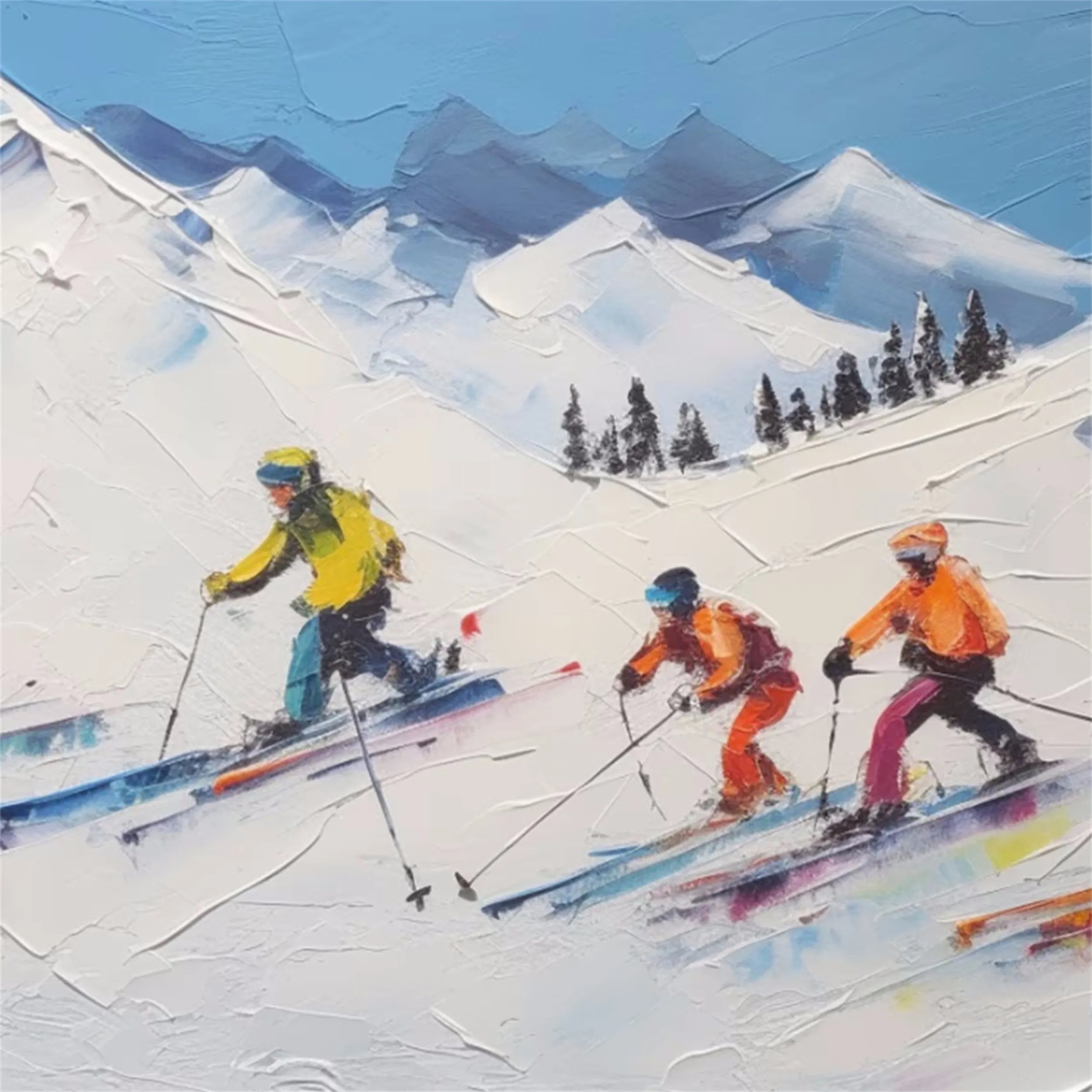 Skiing Sport Art Textured Painting Canvas #MM228