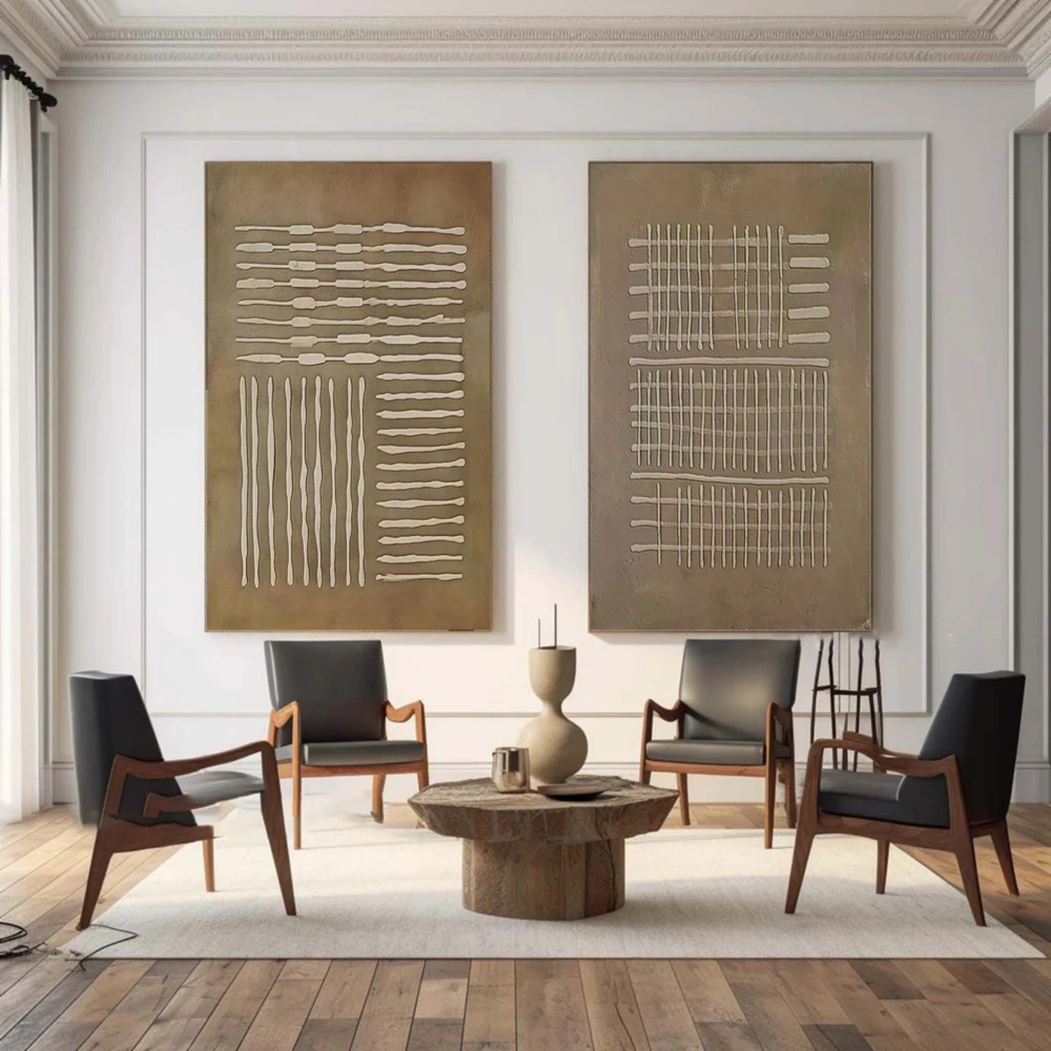 Beige & Brown Abstract Set of 2 #BB154