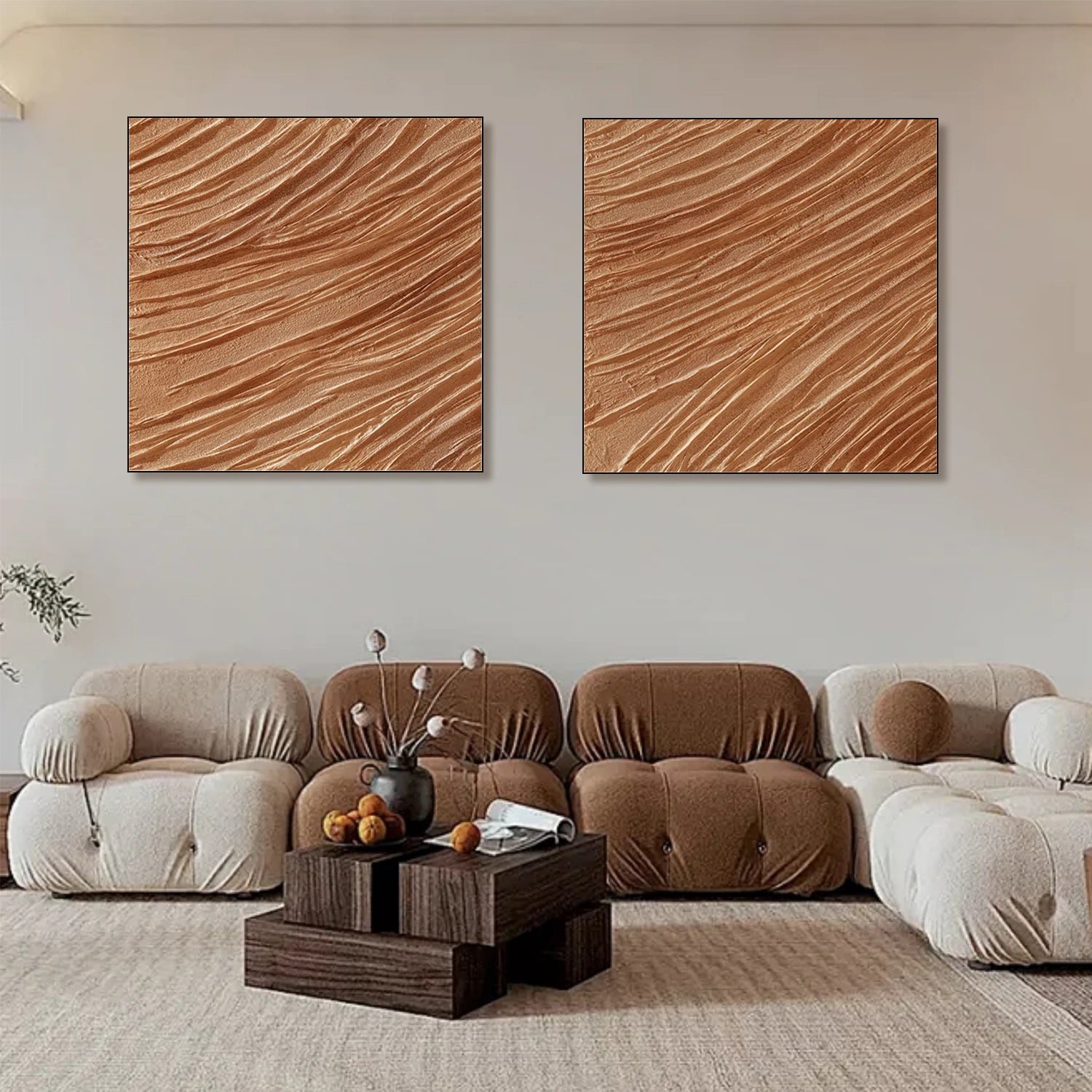 Brown Wabi Sabi Texture Square Set of 2 Wall Art #WS323