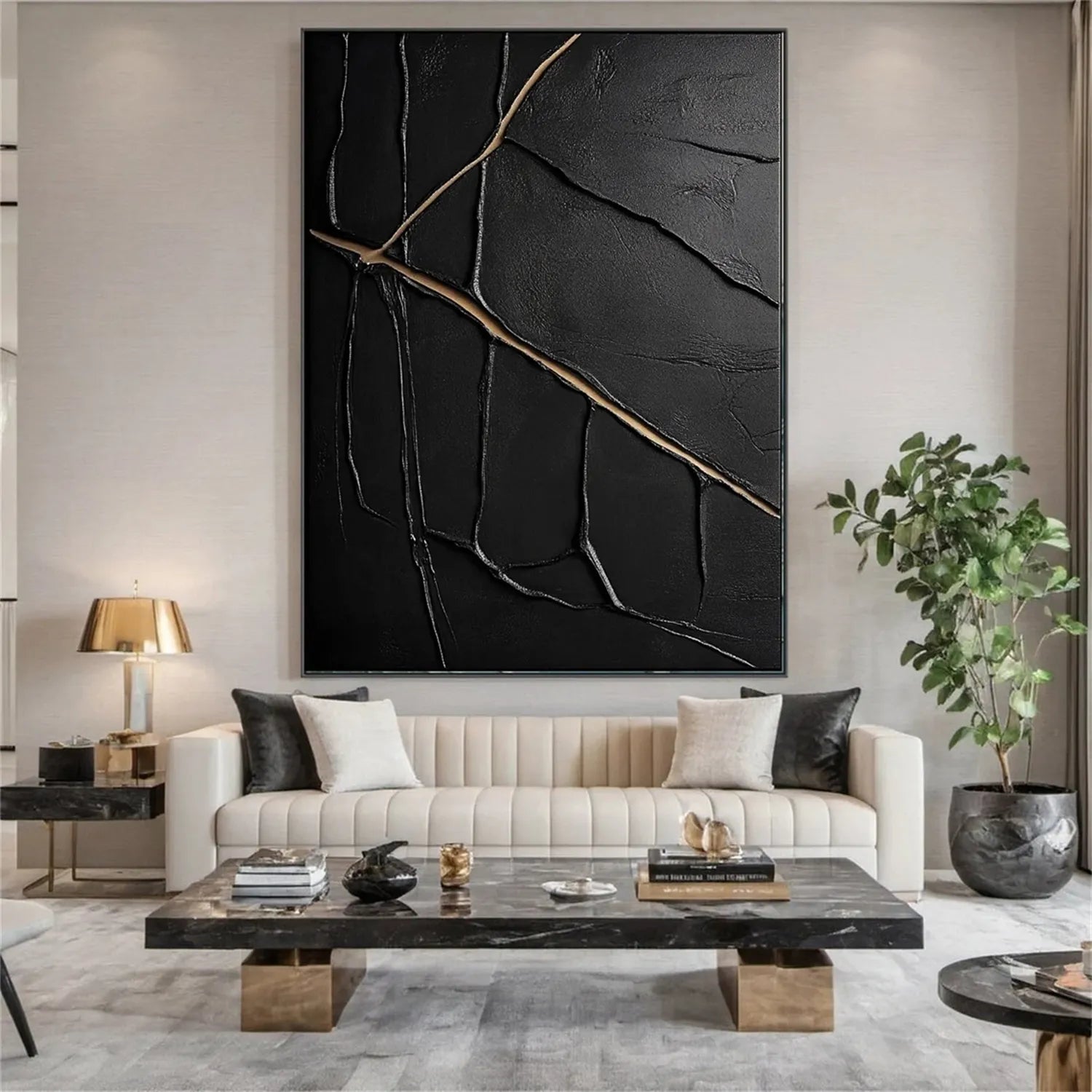 Black Gold Minimalist Textured Painting #MZ137