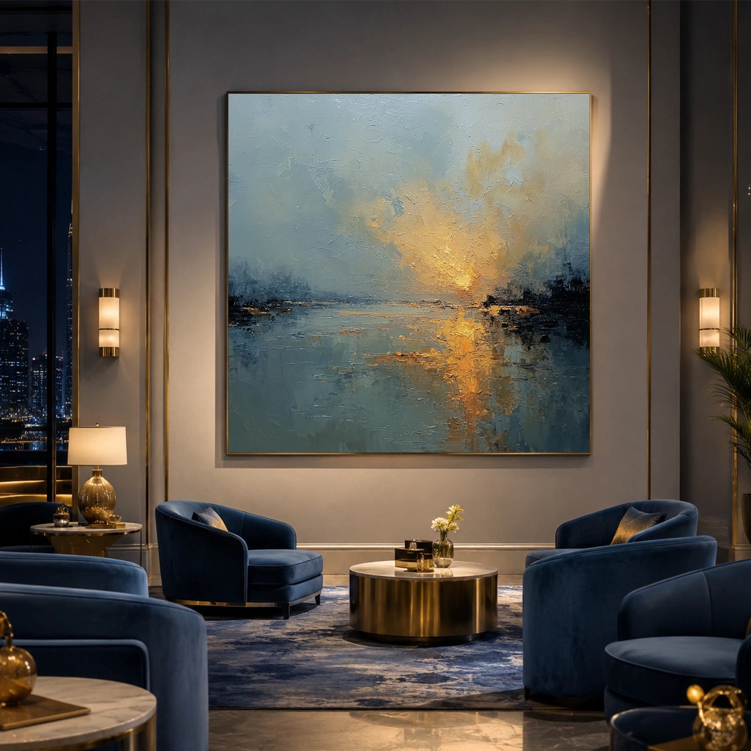 Ocean And Sky Abstract Canvas Art #OS437