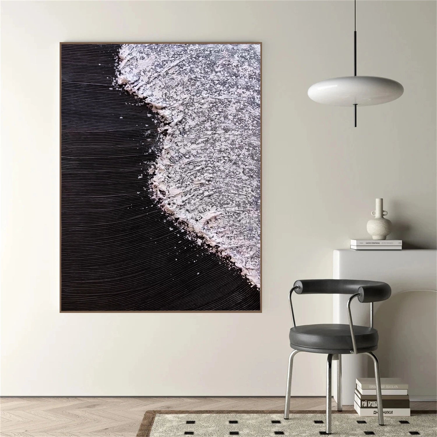 Black White Abstract Textured Painting #MZ129