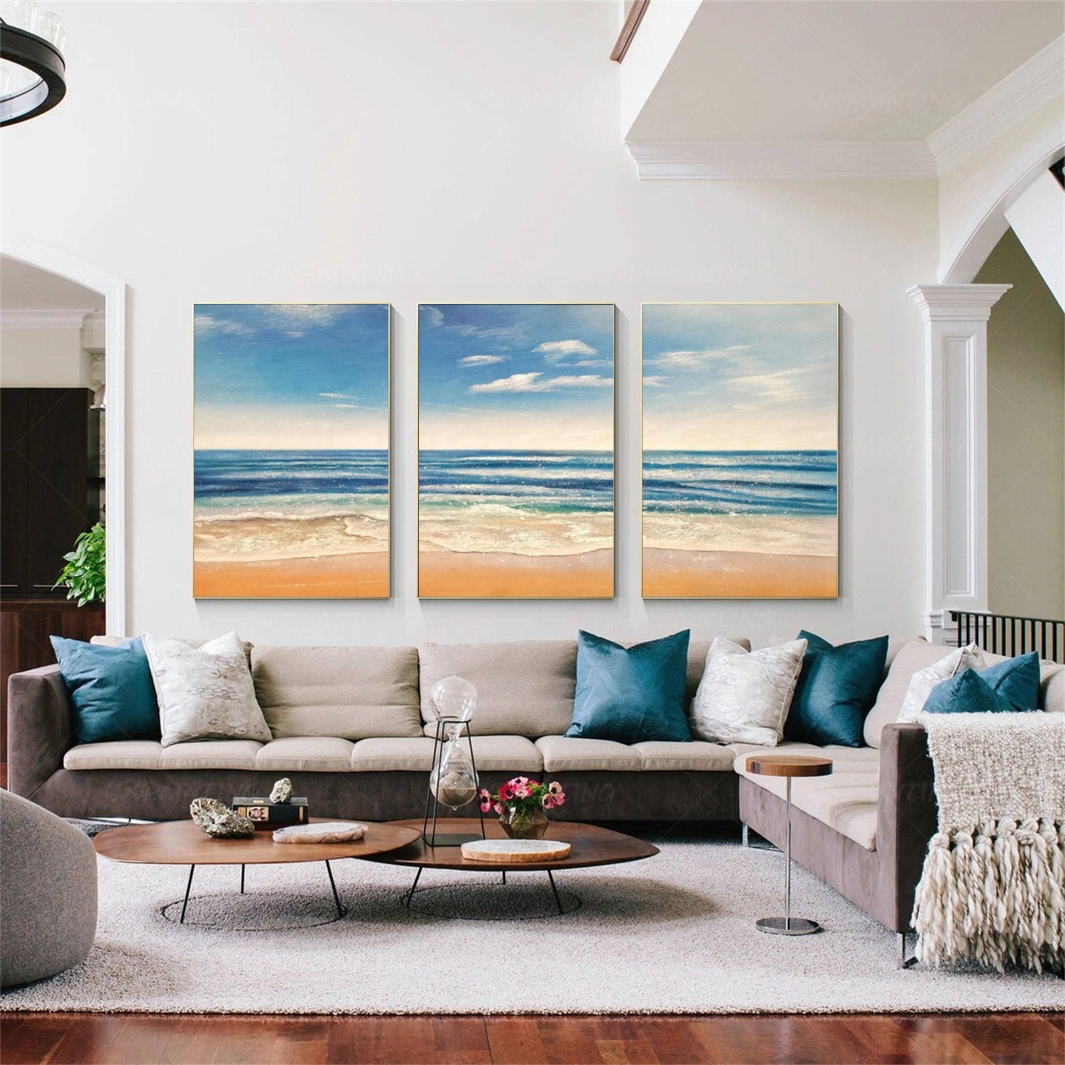 Ocean And Sky Abstract Texture Canvas Art Set of 3  #OS372