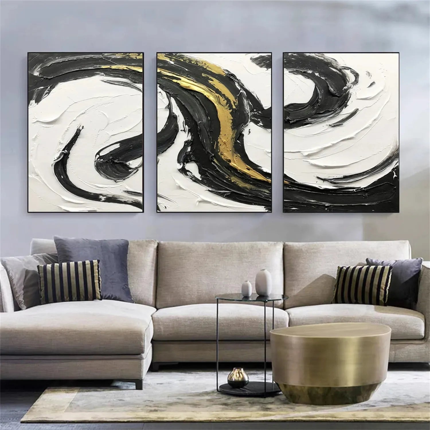 Black White Textured Minimalist Wall Art Set of 3 #MZ120