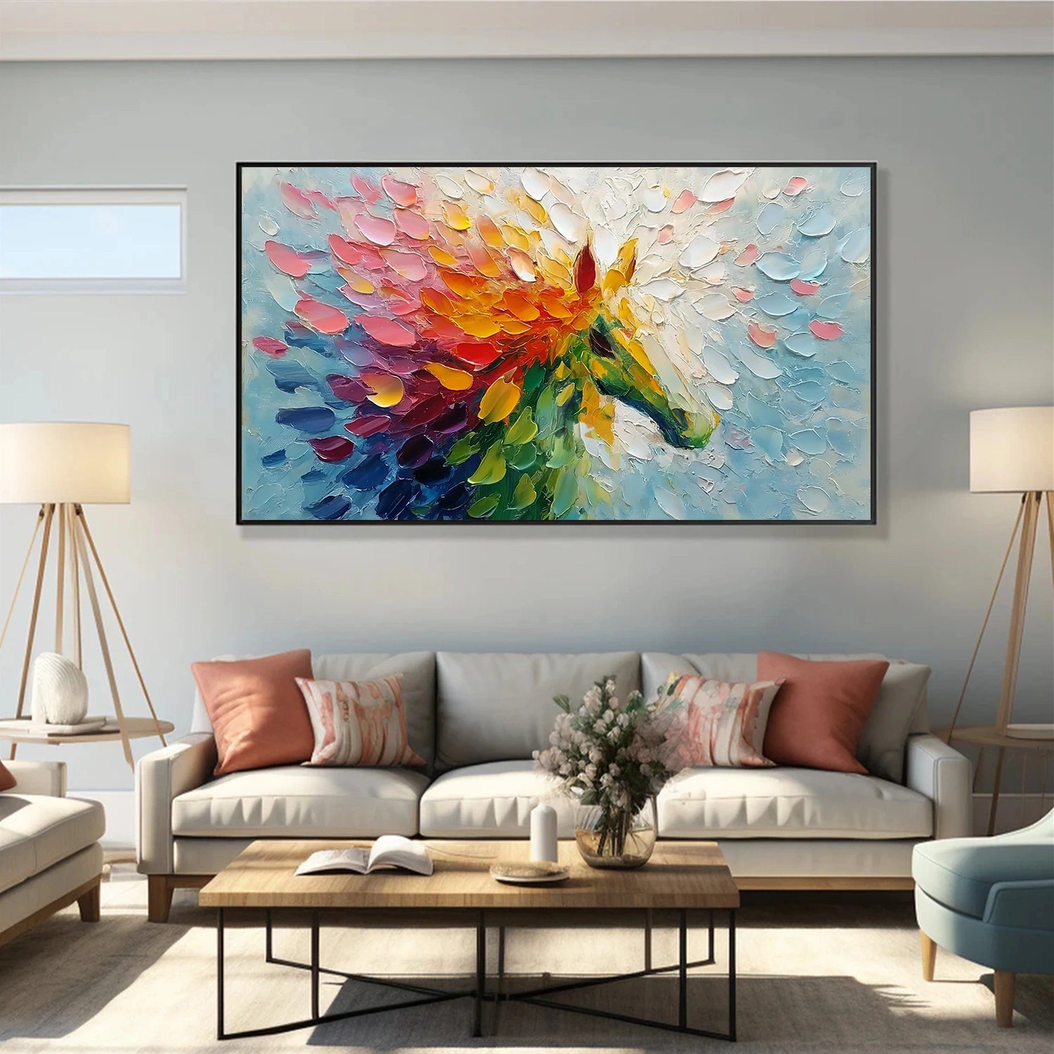 Colorful Abstract Horse Animal Textured Canvas Art #AP185